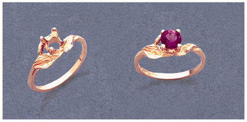 14K Gold or Sterling Silver 4-7mm Round Three Leaf Pre-Notched Blank Ring Shank Setting (Size 7) - Perfect for Jewelry Making, DIY Crafts & Engagement Ring Settings