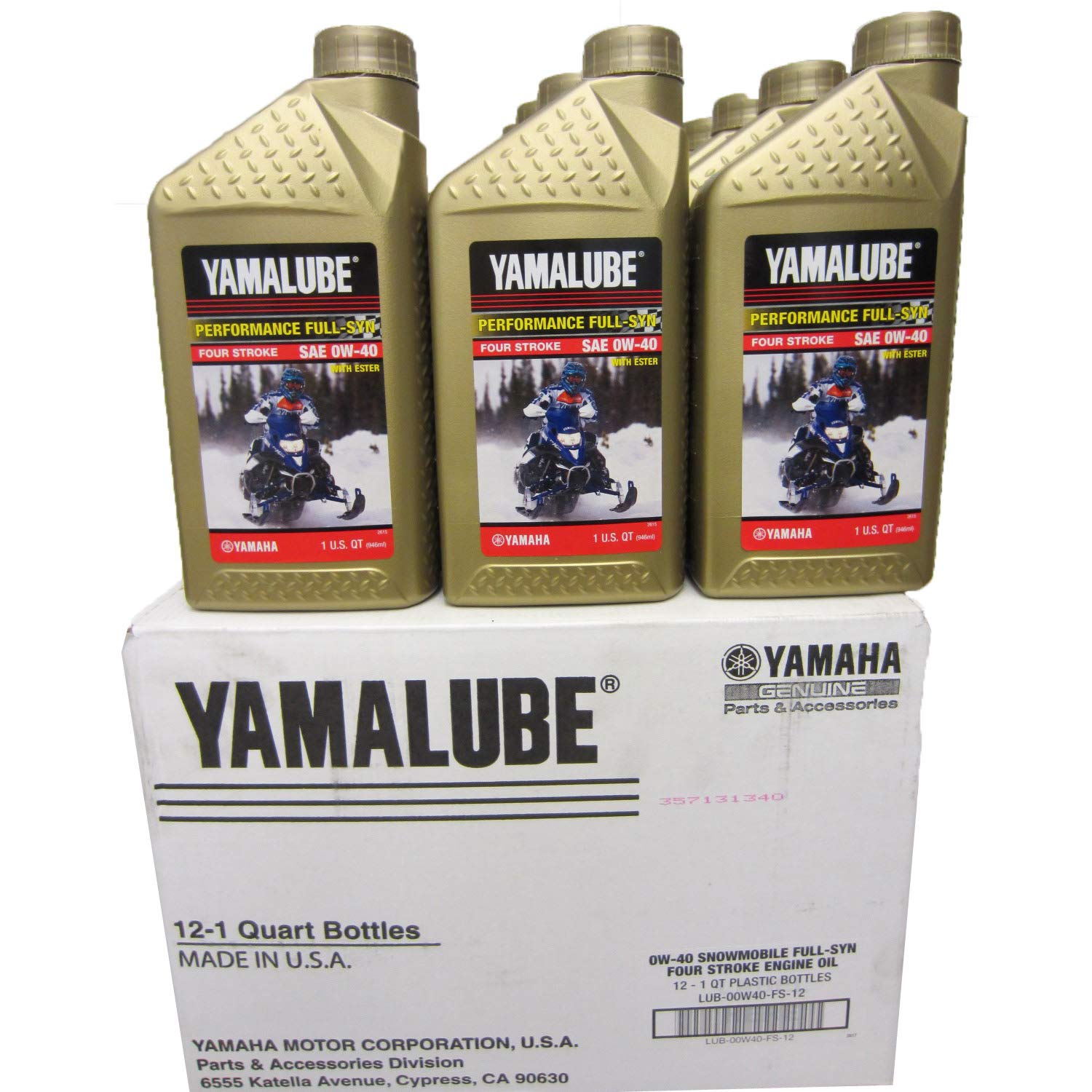 Yamaha Full Synthetic Snowmobile Engine Oil 0W-40 - 12 Quart Case - Premium Cold Weather Performance for Snowmobiles, ATVs & Winter Vehicles