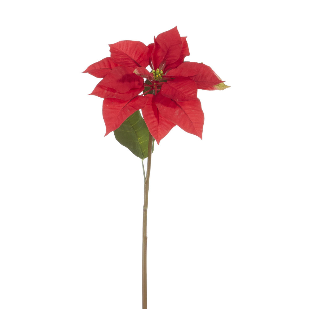 24.5 Inch Red Poinsettia Artificial Flower Stem - Christmas Holiday Decor for Home, Party, and Festive Centerpieces
