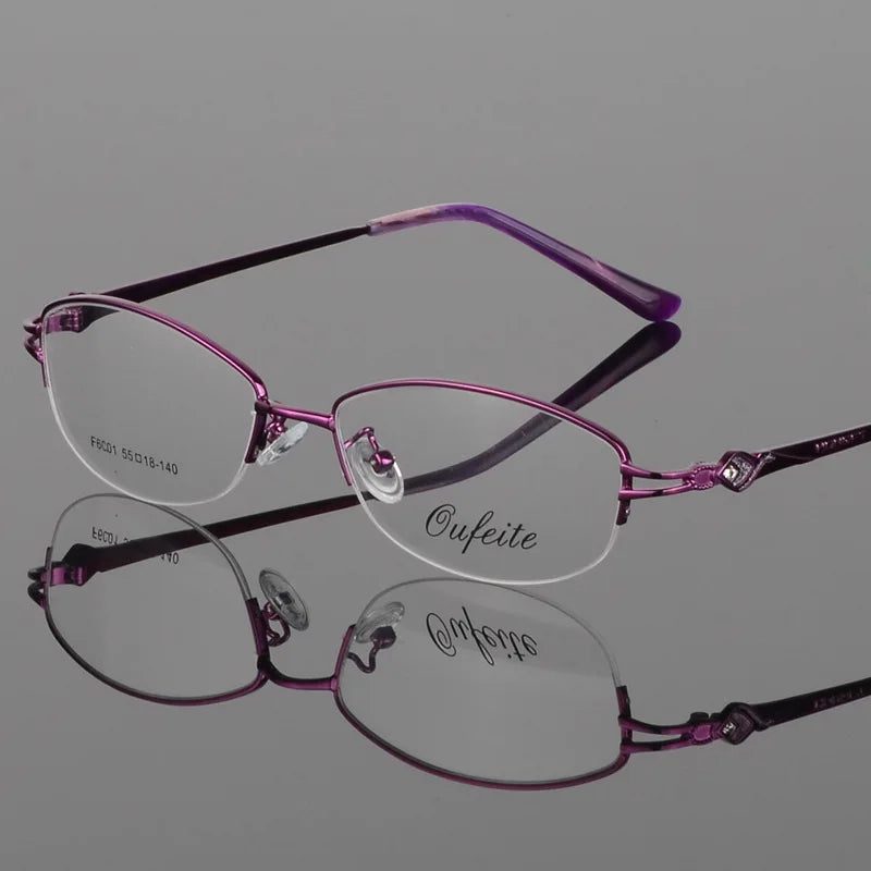 Bclear Women's Semi Rimless Oval Alloy Eyeglasses Frame 66001 - Lightweight & Stylish for Work, Reading & Everyday Wear