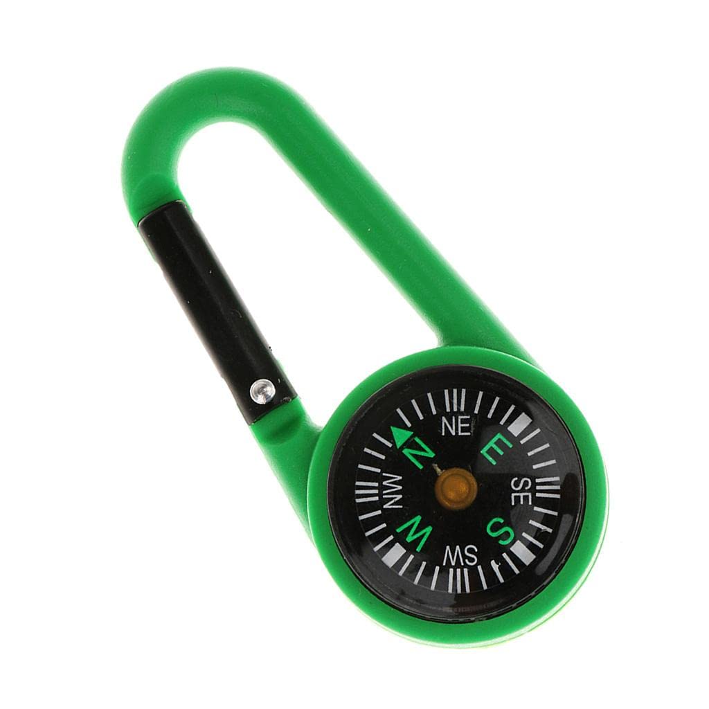 MERISHOPP 2 in 1 Multifunctional Camping Carabiner with Mini Compass - Lightweight Hiking Keychain for Outdoor Adventures, Backpacking & Survival Gear (Green) - Perfect for Hiking, Camping, Travel & Emergency Preparedness