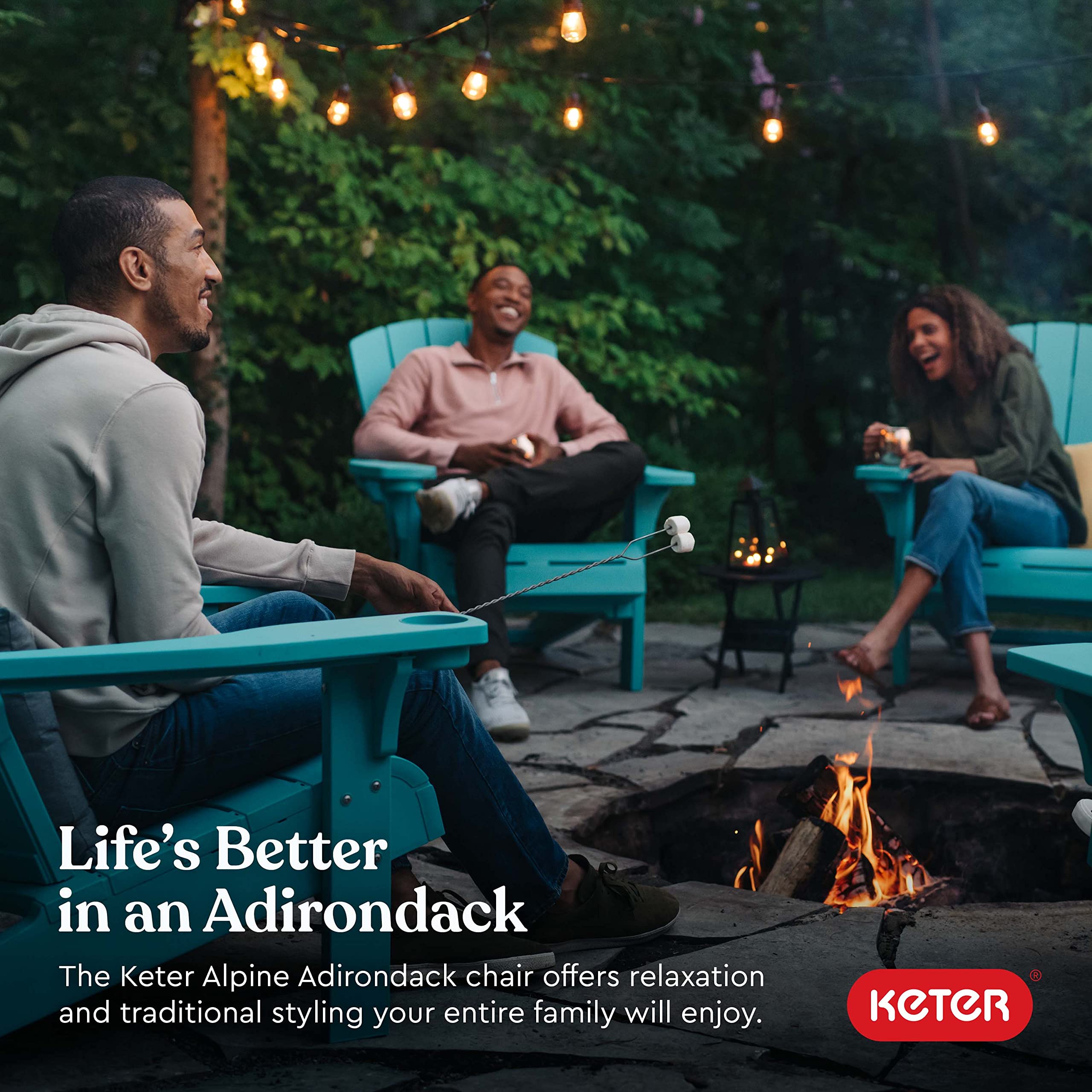 Keter Alpine Adirondack 2-Pack Resin Outdoor Patio Chairs with Cup Holder - Weather-Resistant Teal Plastic Garden Furniture for Beach, Poolside, Fire Pit & Backyard Relaxation