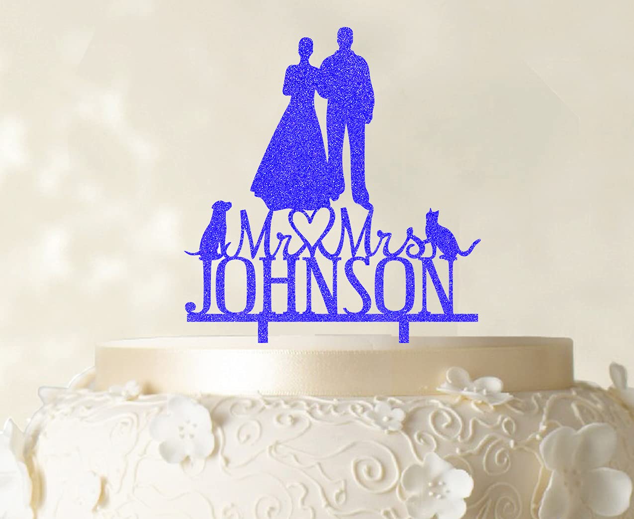 Personalized Mr and Mrs Wedding Cake Topper - Custom Couple Cake Decorations with Color Options (6-7 Inches Wide) for Wedding, Anniversary & Bridal Shower Celebrations