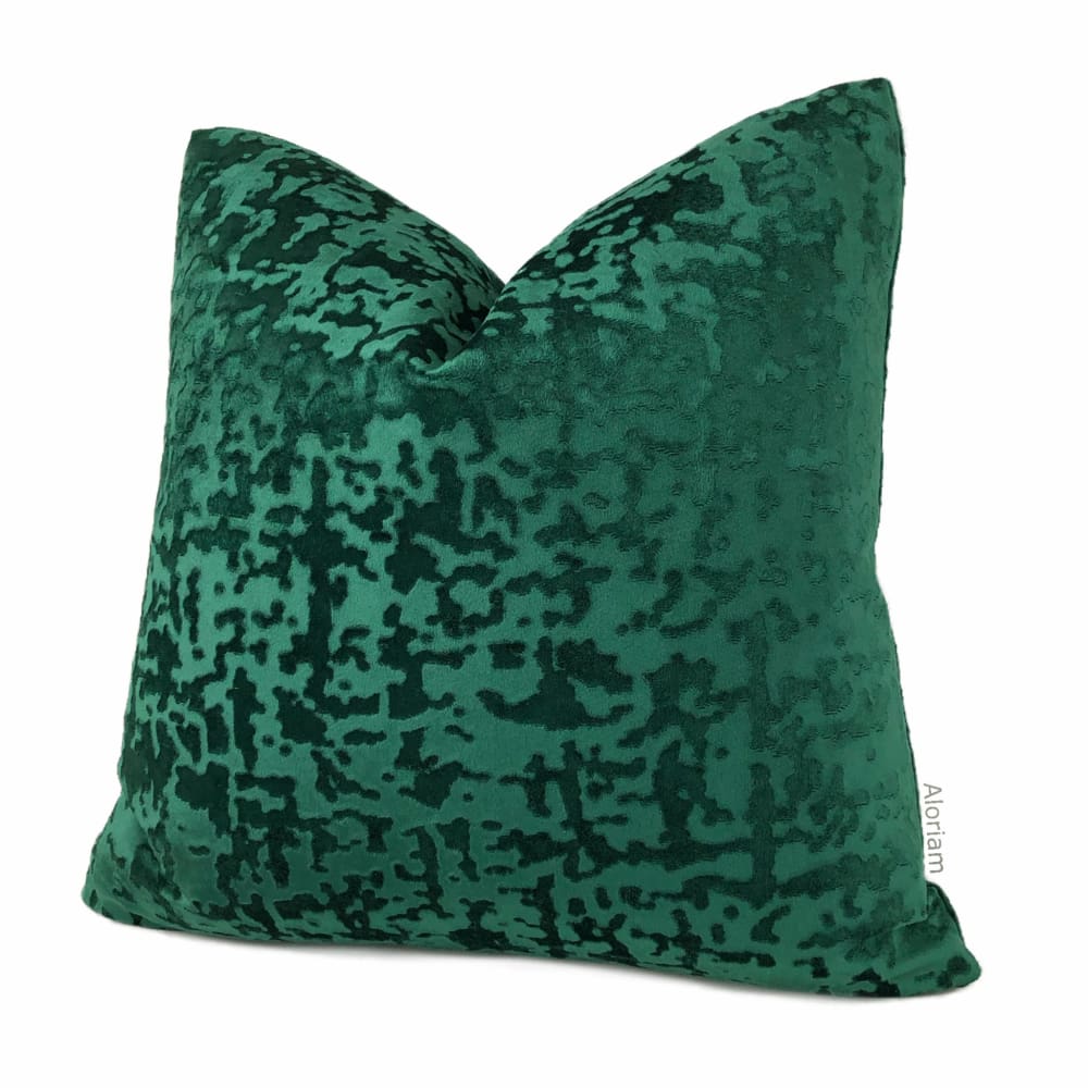 Kael II Emerald Green Abstract Distressed Velvet Pillow Cover - Luxurious Home Decor for Sofa, Bed & Living Room