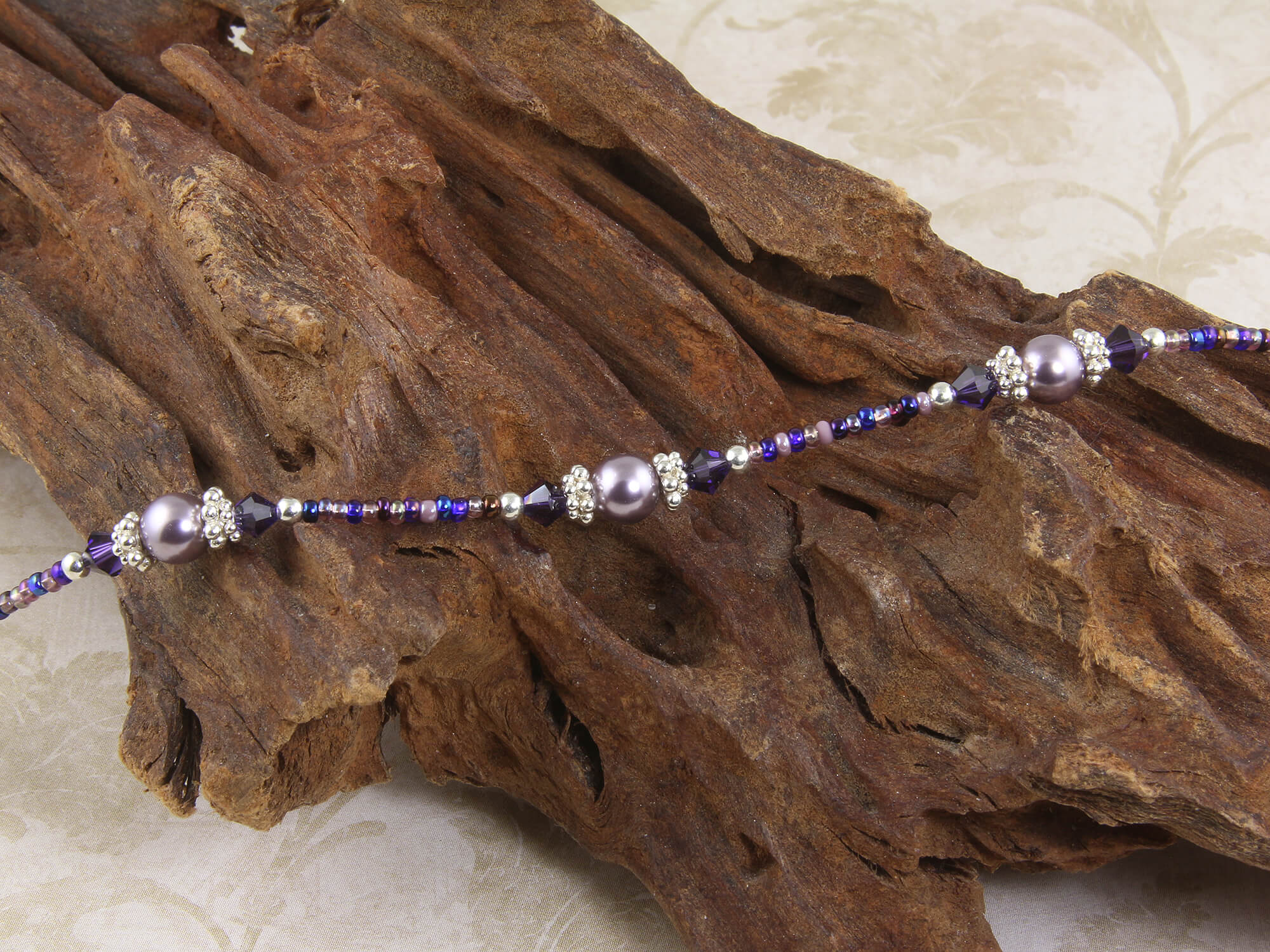 Violet Mauve Crystal Beaded Anklet - Elegant Adjustable Ankle Bracelet for Women | Perfect for Beach, Wedding & Boho Fashion Accessories