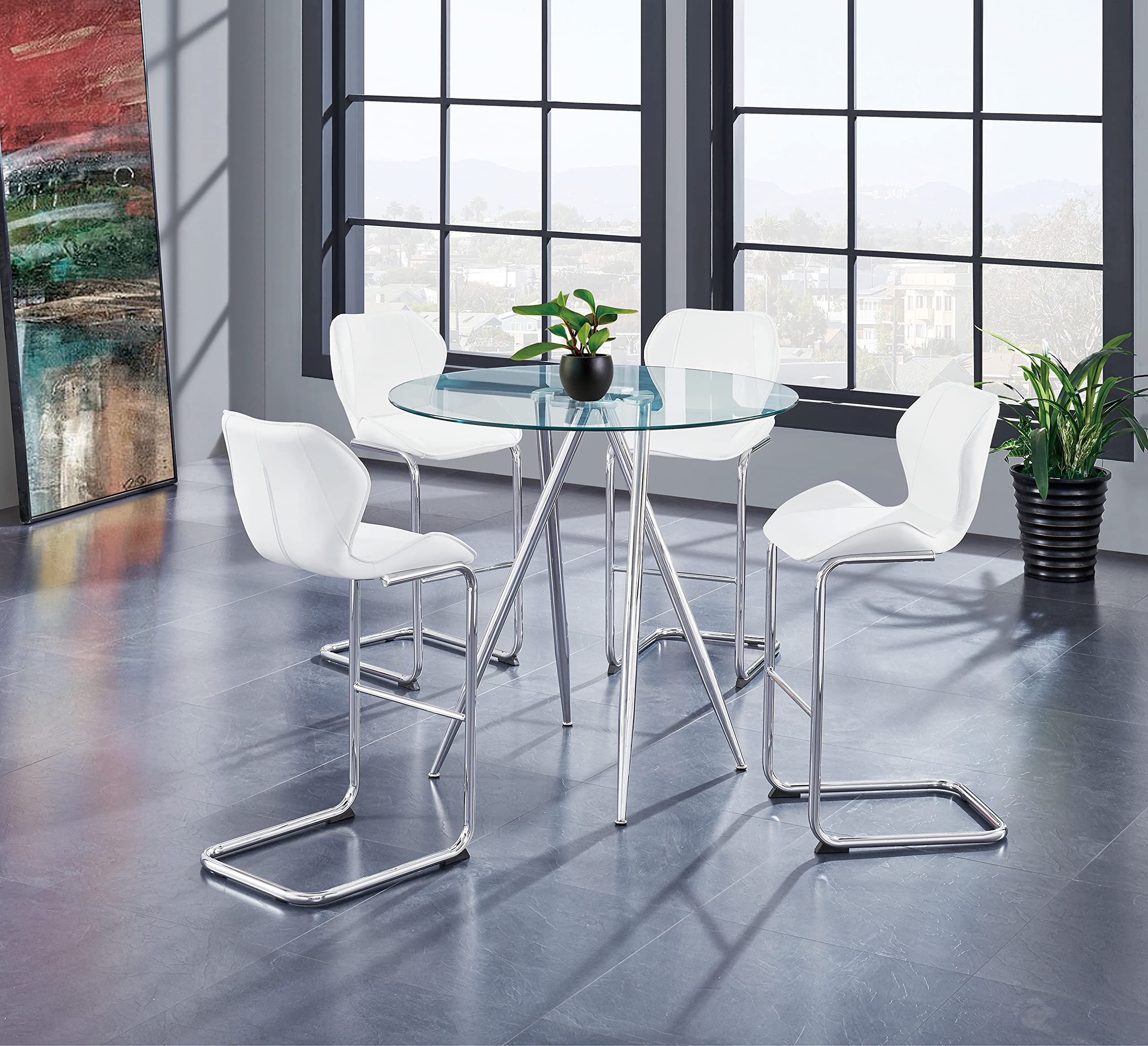Modern Glass Bar Table with Chrome Legs - Stylish & Durable Counter Height Table for Kitchen, Dining Room or Home Bar - Global Furniture USA