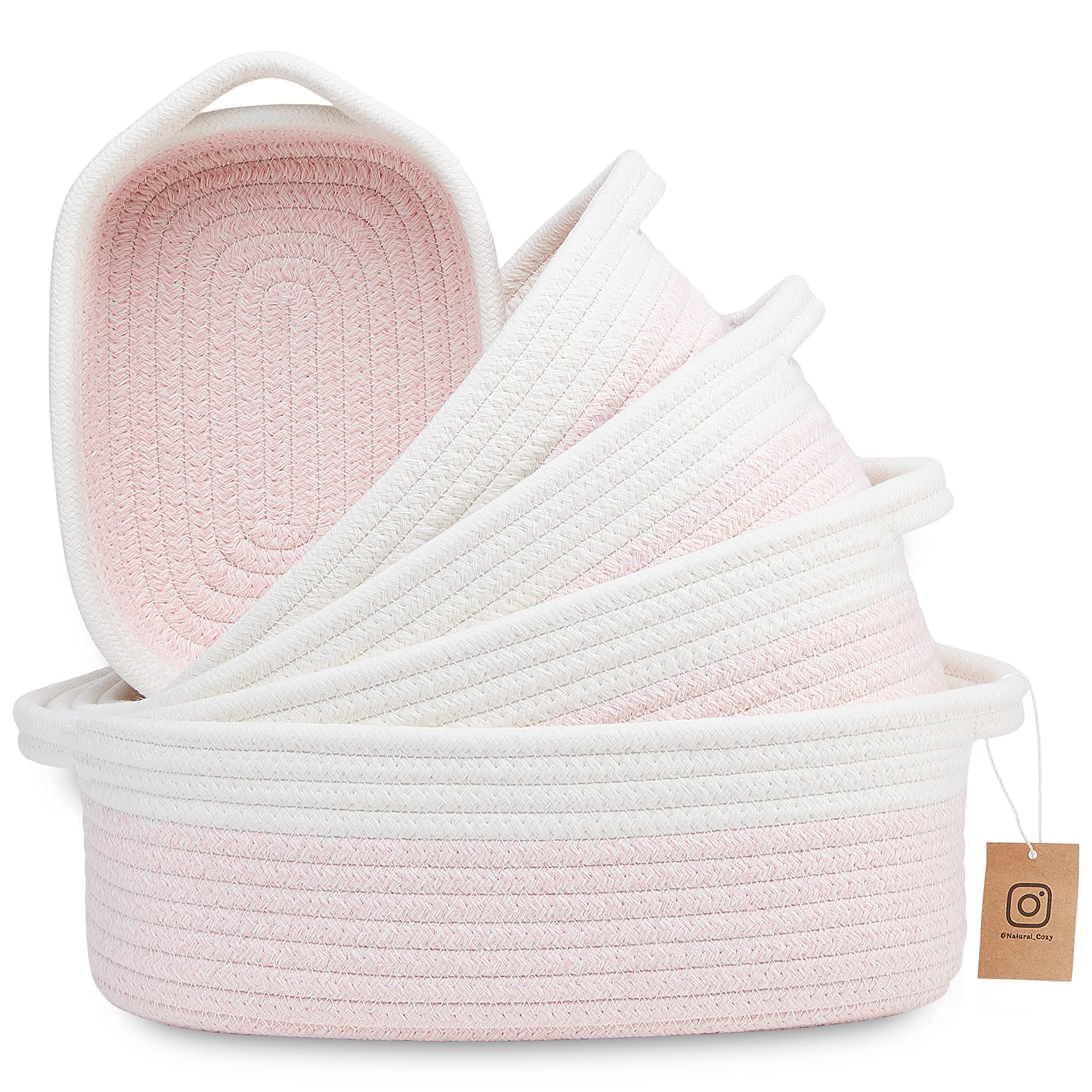 NaturalCozy 5-Piece Cotton Rope Storage Basket Set - Handwoven Rectangular Baskets for Home Organization | Perfect for Montessori, Nursery, Pet Toys & Bathroom Storage | Eco-Friendly Home Decor for Bedroom, Living Room & Office