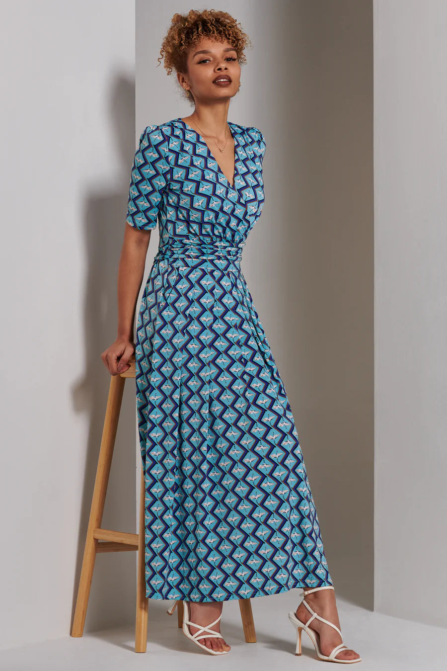 Bree Half Sleeve Jersey Maxi Dress - Green Geometric Print Flowy Summer Dress for Women | Perfect for Beach Vacation, Date Night & Casual Outings