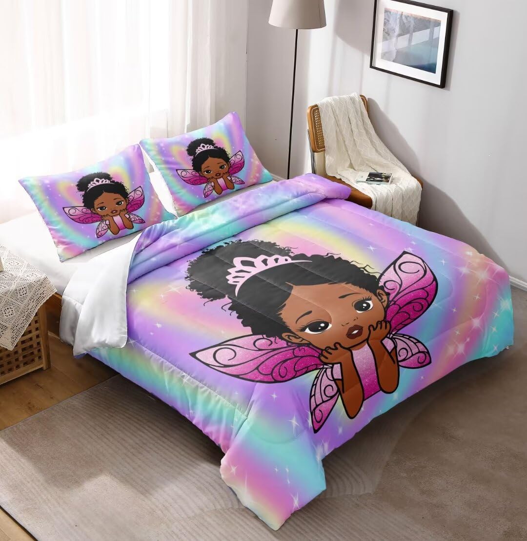 Black Girl Magic Queen Comforter Set - Afro Princess Bedding for African American Girls | Perfect for Kids' Bedrooms, Dorm Rooms & Themed Decor