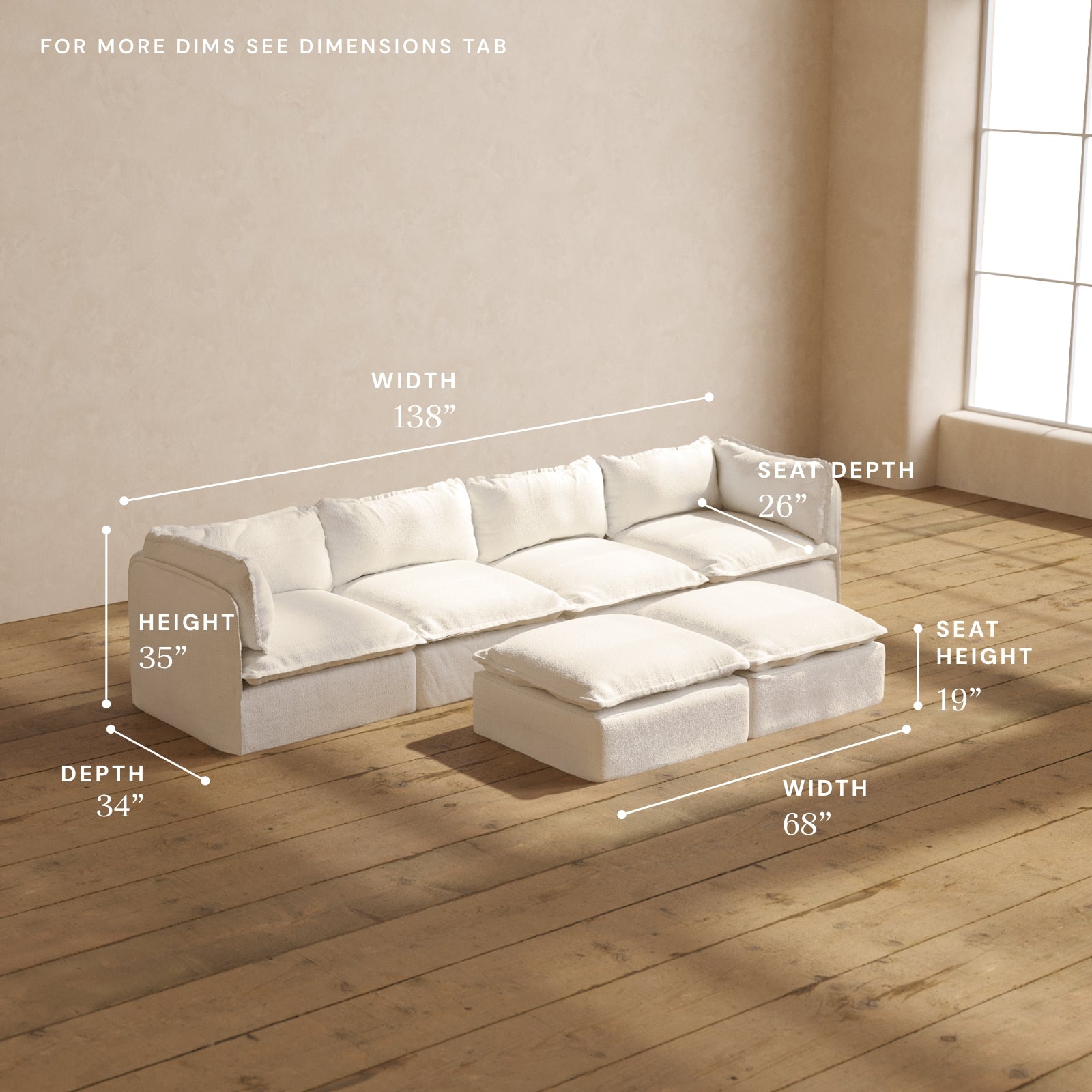 Premium Modular Performance 4-Seater Sofa with Bench Ottoman in Luxe Mousse Fabric | Deluxe Blend for Living Room & Home Theater Comfort