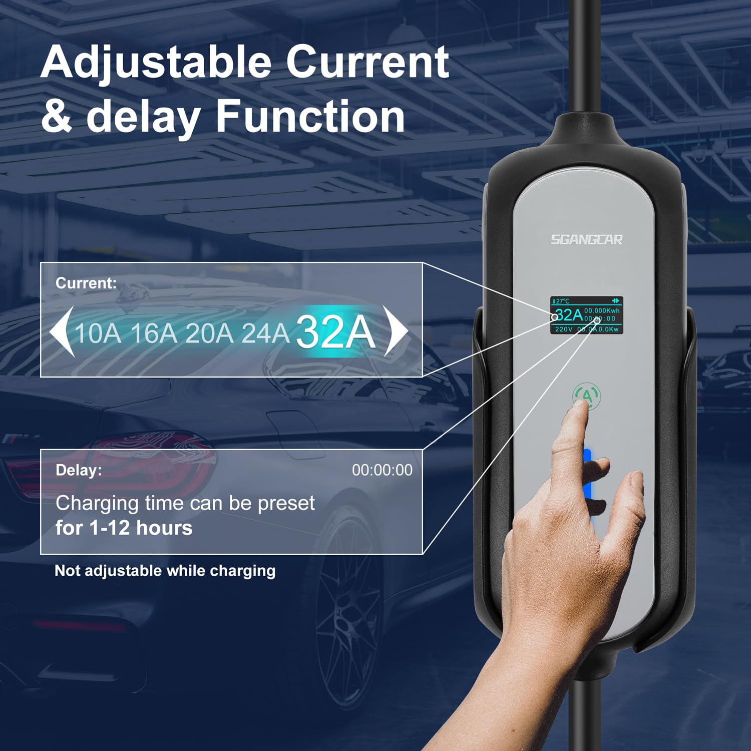 32Amp 240V Level 2 EV Charger with NEMA 14-50 Plug - Portable Home Electric Vehicle Charger | SAE J1772 Compatible | IP65 Waterproof | Adjustable Current & Timer | 20ft Cable - Perfect for Home, Garage & Outdoor Charging