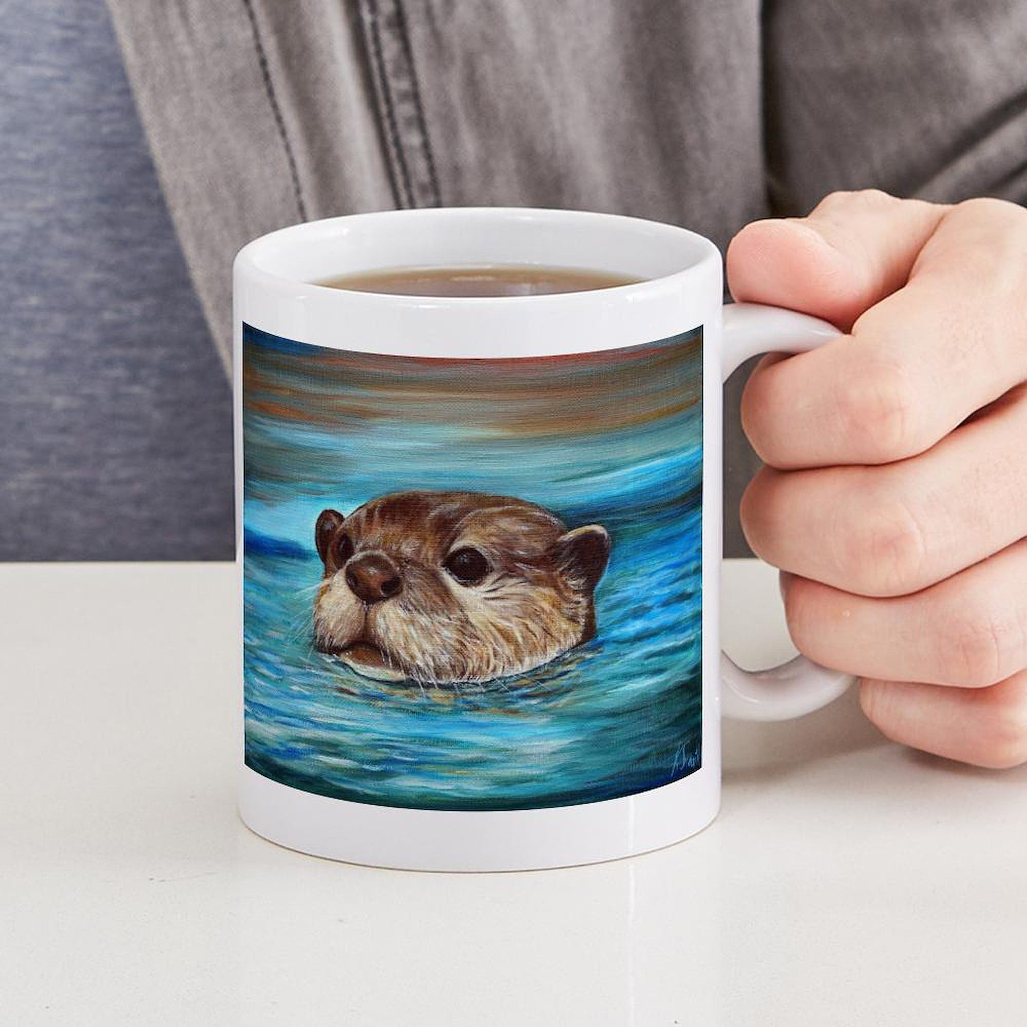 River Otter Ceramic Coffee Mug 11 oz (325 ml) - Perfect for Hot & Cold Drinks, Office Use, and Gift Giving - CafePress