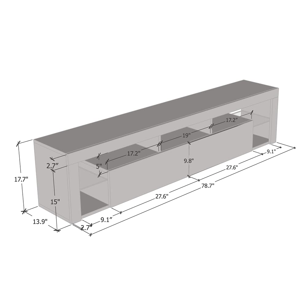 Modern Floating TV Stand Milano 200 - High Gloss Wall Mounted Entertainment Center with LED Lights & Storage Cabinets - Fits TVs Up to 90 Inches - Black - Perfect for Living Room, Bedroom & Home Theater Setup