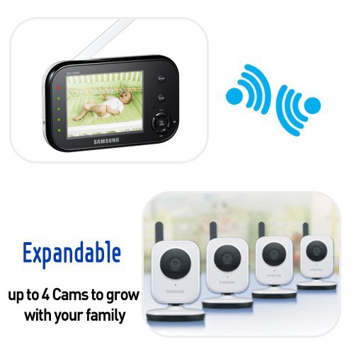 Samsung SEW-3036W White Baby Monitor with HD Camera & Night Vision - Wireless Baby Monitoring System for Nursery, Bedroom & Travel