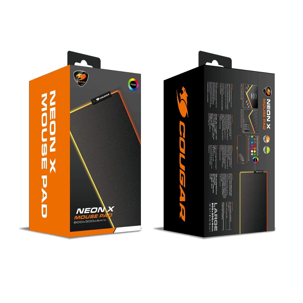 Cougar NEON X RGB Large Gaming Mouse Pad - Non-Slip Smooth Cloth Surface for PC & Laptop - Perfect for Esports, Office Work & Home Gaming Setup