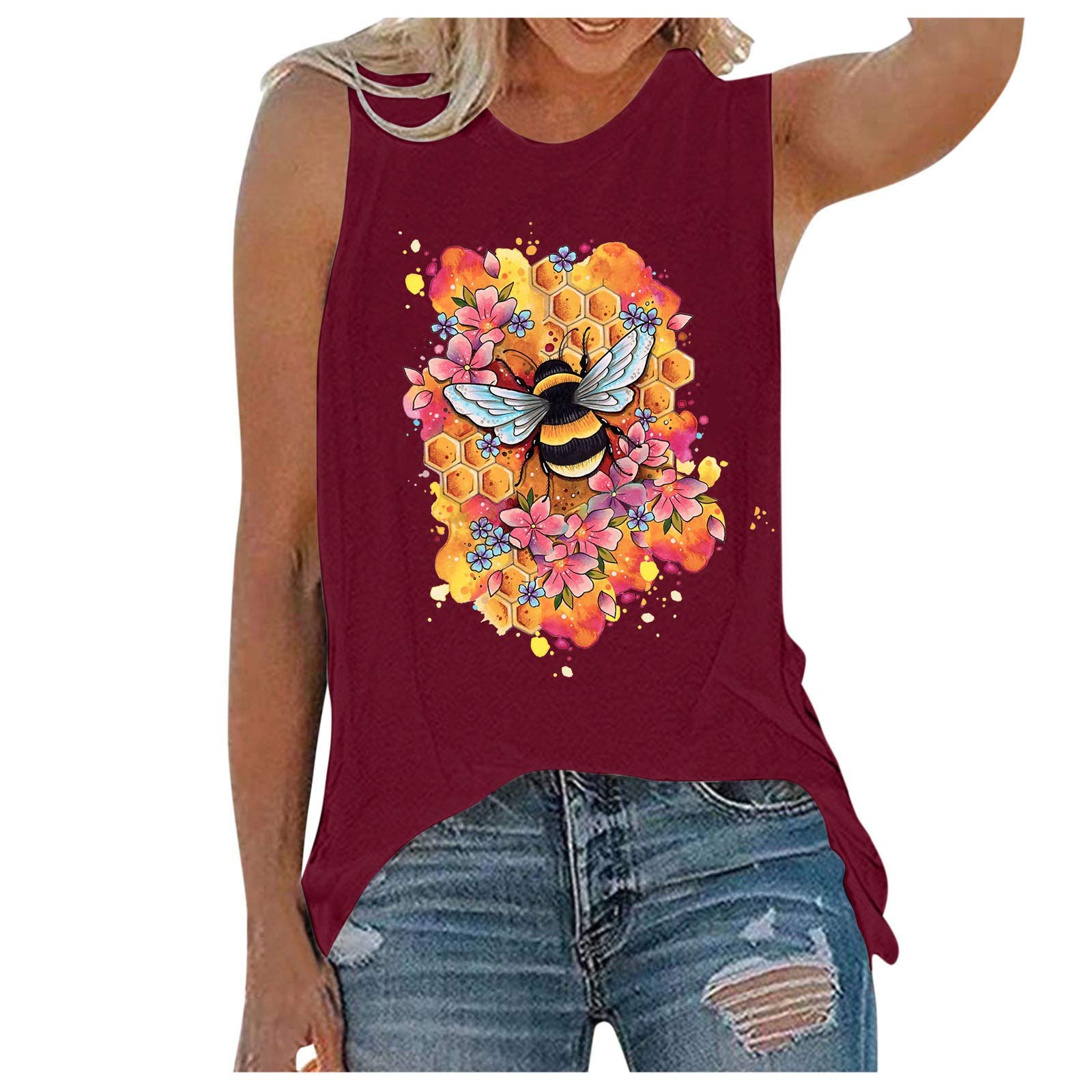 Women's Printed Sleeveless Casual Tank Tops & Blouses - Fashion Camisole Shirts for Summer, Beach, and Everyday Wear
