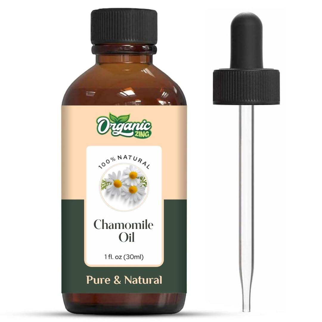 Organic Zing Chamomile Essential Oil (Matricaria chamomilla) | 100% Pure & Natural for Skin Care, Hair Growth, Aromatherapy & Diffuser Use - 30ml/1.01fl oz | Perfect for Relaxation, Stress Relief & Spa Treatments