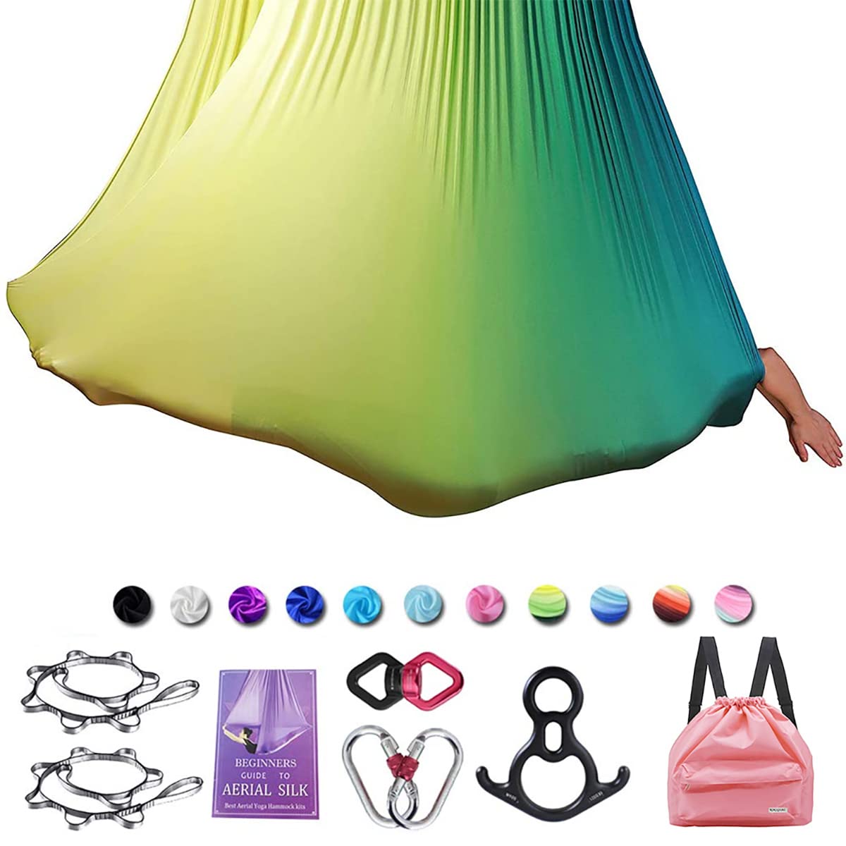 10M Aerial Yoga Swing Set - Professional Silk Hammock Kit for Home Gymnastics & Fitness Training (11 Yards) - Perfect for Yoga, Aerial Arts & Stress Relief