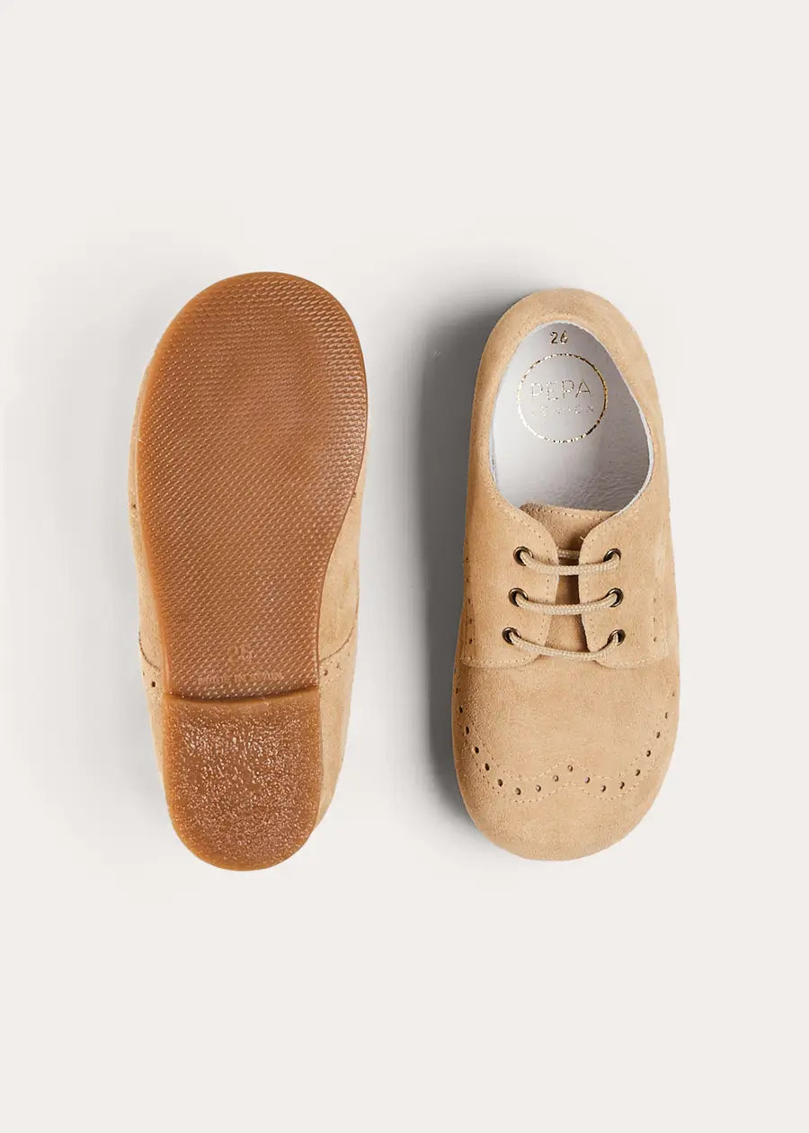 Beige Suede Lace Up Shoes for Women - Comfortable Casual Sneakers (EU 24-35) | Perfect for Walking, Work & Everyday Wear
