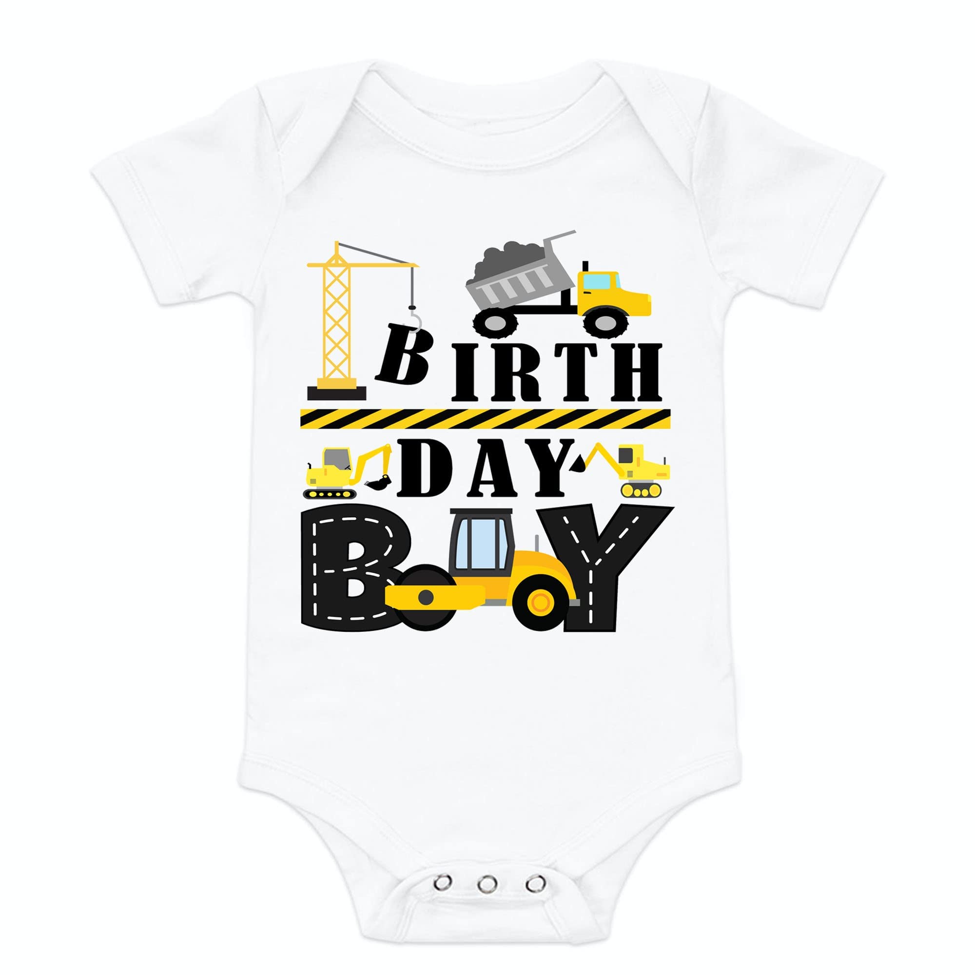 Digger Construction Birthday Shirt for Boys - Dump Truck & Construction Trucks Theme Outfit for 1 Year Old - Yellow Digger Party Wear (12 Months) - Perfect for Construction Site Themed Birthday Parties & Playdates