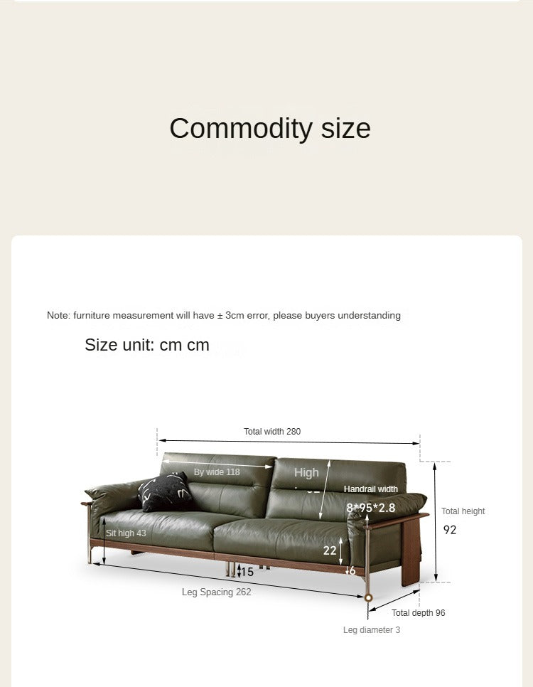 Premium Black Walnut Solid Wood Italian Leather Sofa - Modern Luxury Living Room Furniture for Home & Office Comfort