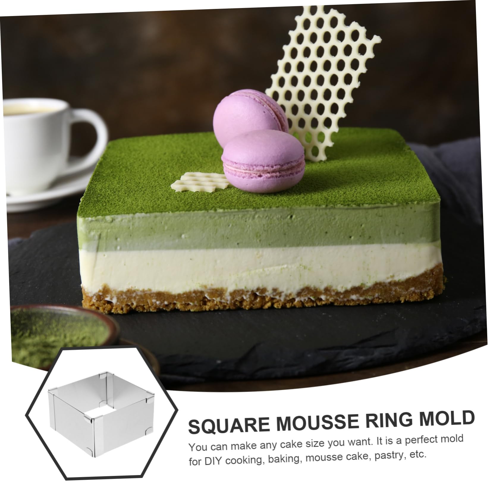 Square Cake Rings Stainless Steel Pastry Molds - Adjustable Square Mousse Molds, Funnel Cake Kit, Cookie Template & Cake Leveler for Baking, Pastry Making, Wedding Cakes, Dessert Decorations