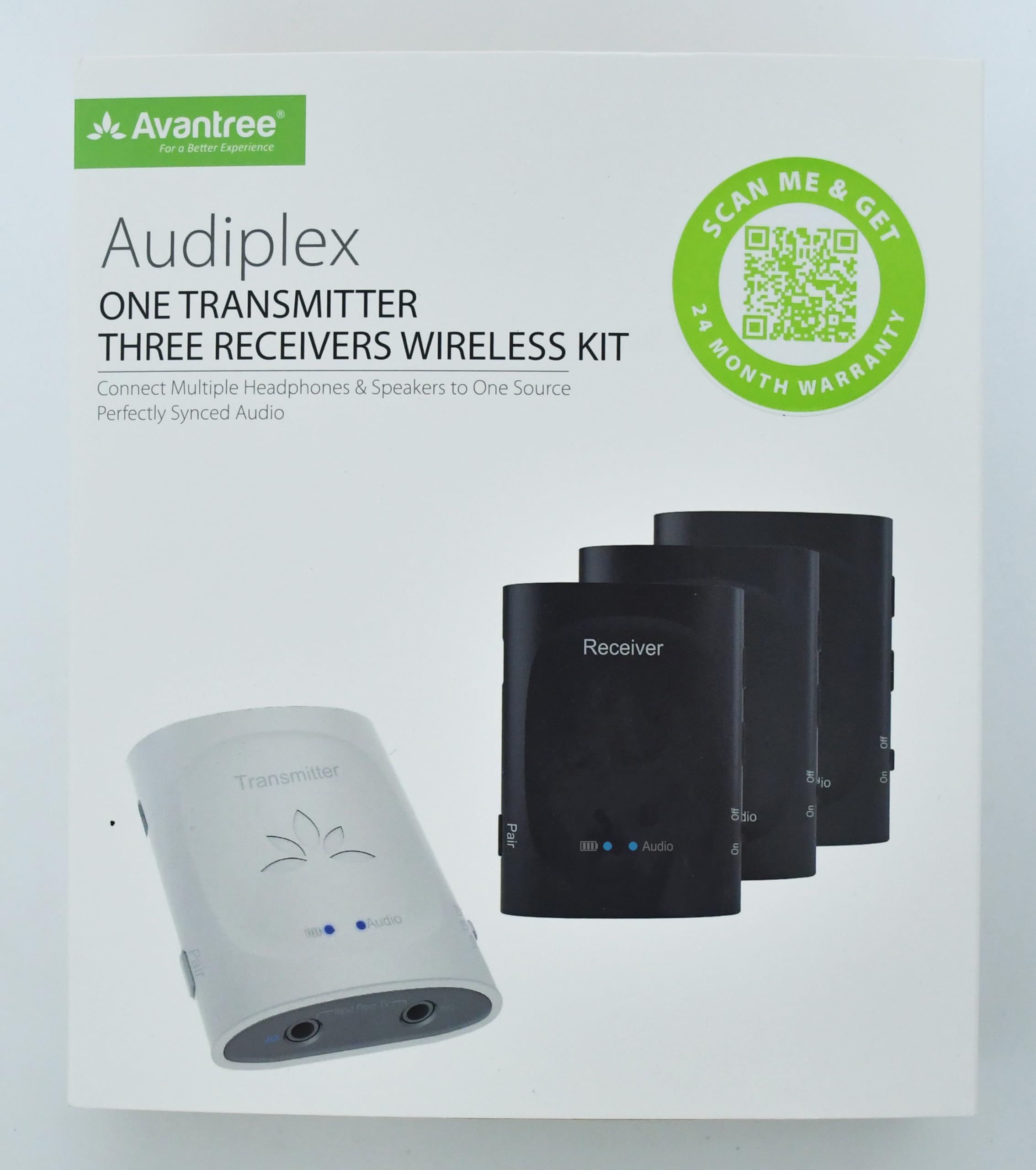 Avantree Audiplex Wireless Audio Transmitter & Receiver Set - Bluetooth 5.0 for AV Receivers, Projectors, PA Systems | Multi-Device Streaming to 100 Headphones & Speakers | Ideal for Church, School, Gym & Home Theater Use