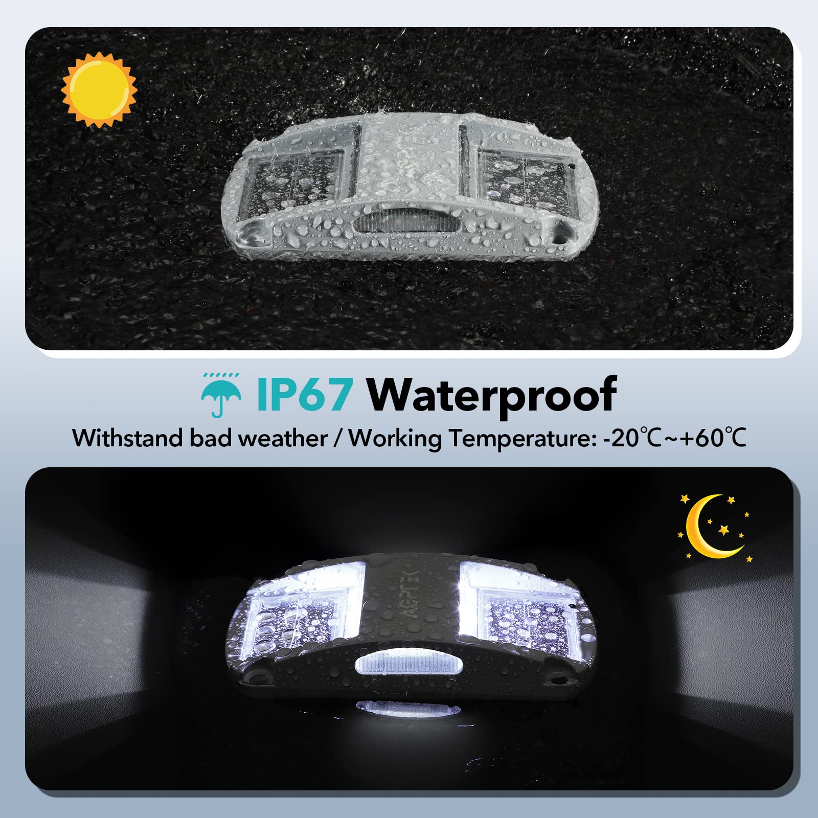 AGPTEK 12 Pack Solar Driveway Lights - White LED Deck Lights | Waterproof & Solar Powered Outdoor Marker Lights for Warning, Pathway, Garden, Yard | Easy to Install for Driveway, Walkway & Landscape Lighting