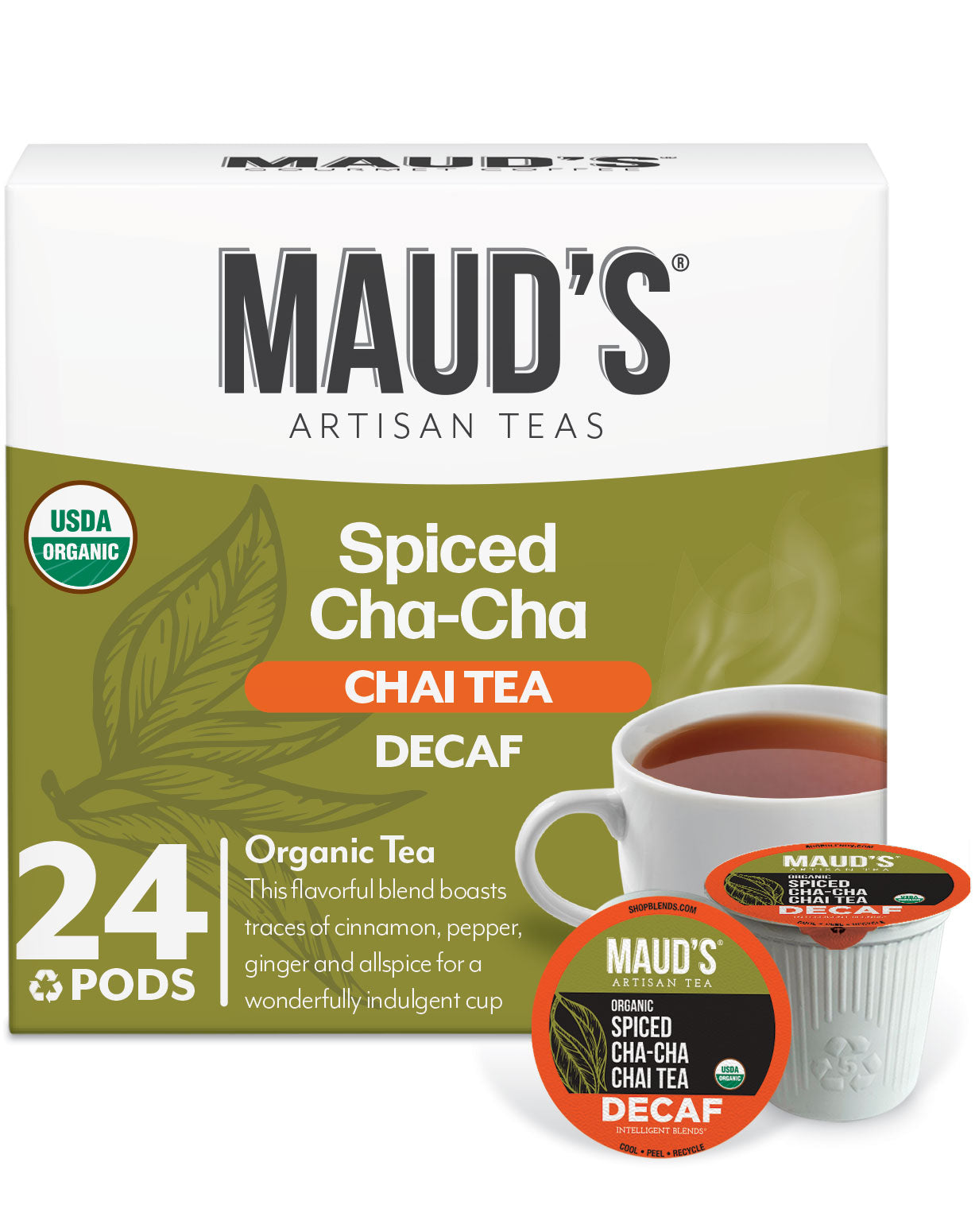 Organic Decaf Chai Tea Pods by Maud's - 100% Natural Caffeine-Free Herbal Tea for Keurig Machines - Perfect for Relaxing Evenings & Stress Relief
