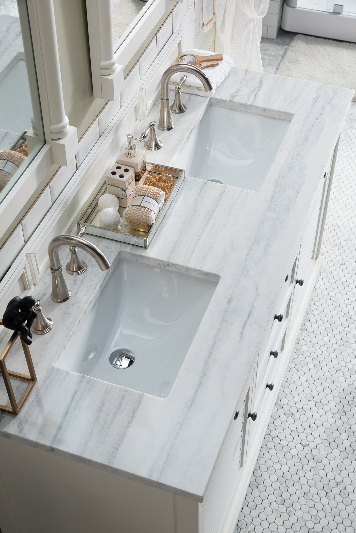 Savannah 60-Inch Bright White Double Vanity with 3CM Arctic Fall Solid Surface Top - Perfect for Modern Bathroom Renovation & Luxury Home Upgrade