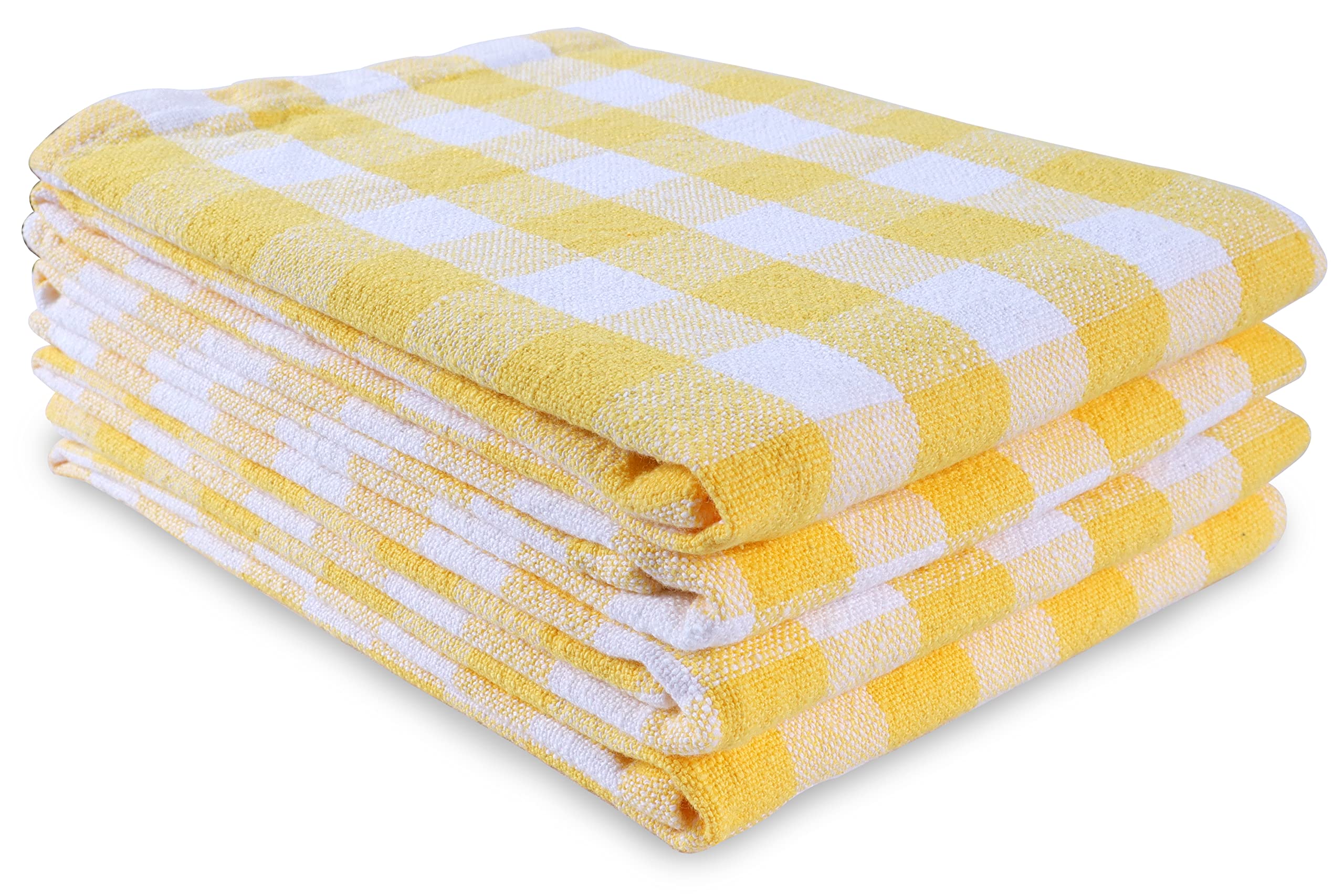 AMOUR INFINI Buffalo Plaid Kitchen Towels Set of 4 - Premium Slub Cotton Oversized Dish Towels (28x20 Inch) for Drying Dishes, Cleaning Countertops & Kitchen Decor | Yellow Checkered Pattern | Perfect for Farmhouse, Rustic & Modern Kitchens
