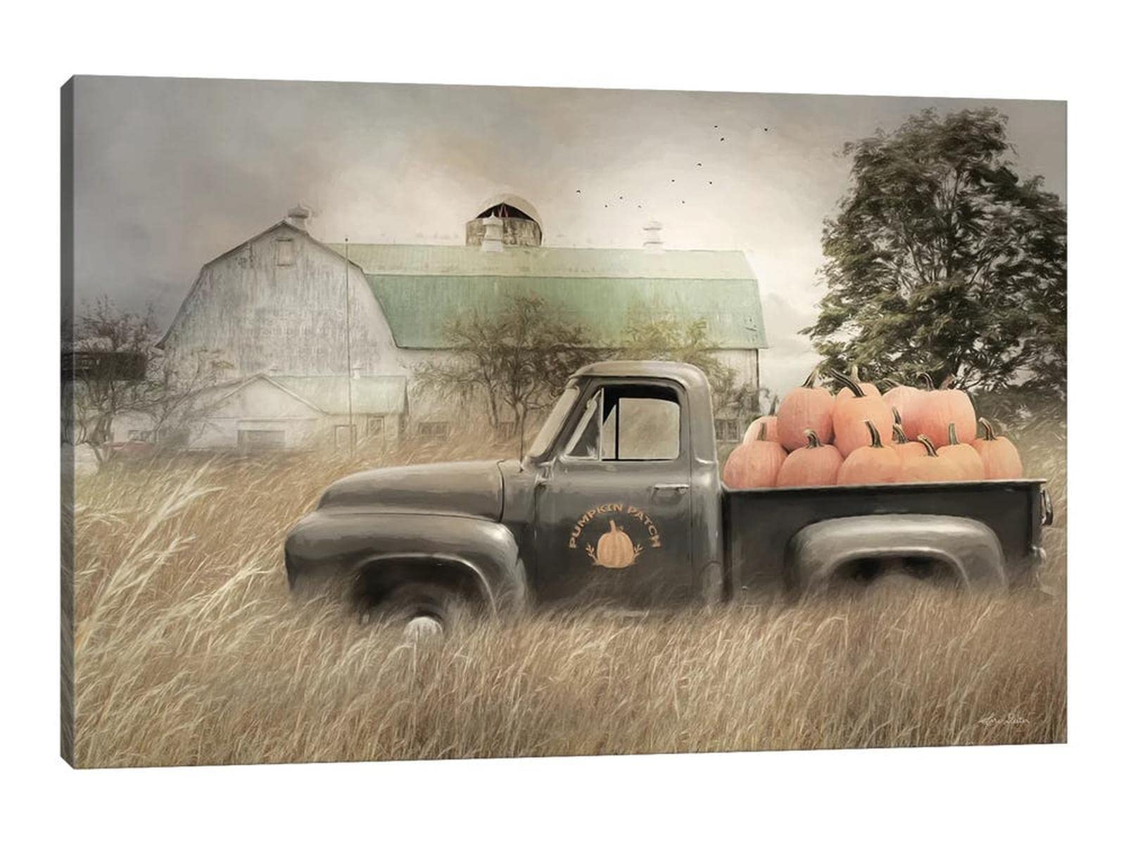 Farmhouse Truck Wall Art - Rustic Vintage Old Truck Canvas Print, Barn Autumn Landscape Picture, 32x48 Inches - Perfect for Living Room, Bedroom, or Country Style Home Decor