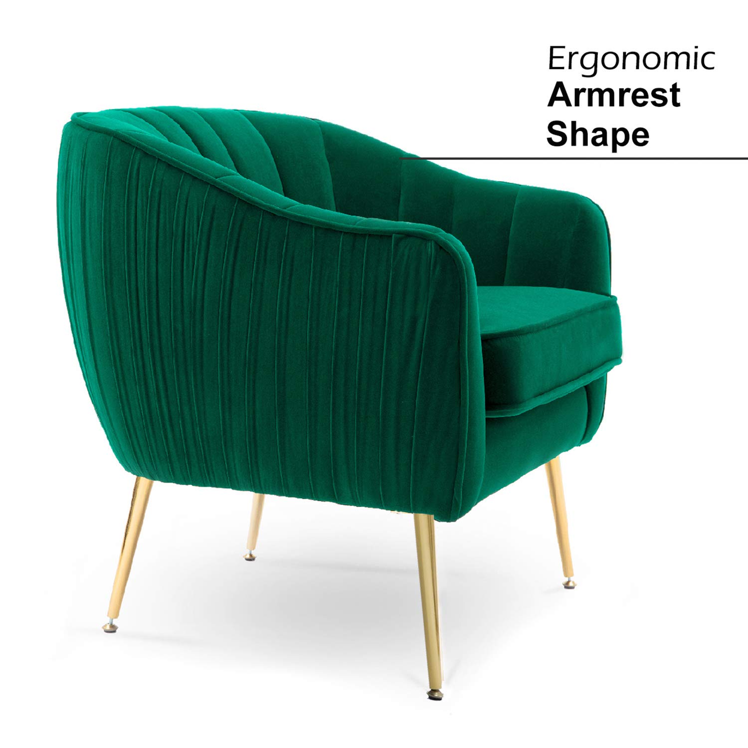 Luxury Velvet Accent Chair - Modern Barrel Armchair with Golden Finish in Christmas Green - Perfect for Living Room, Bedroom & Home Office Decor