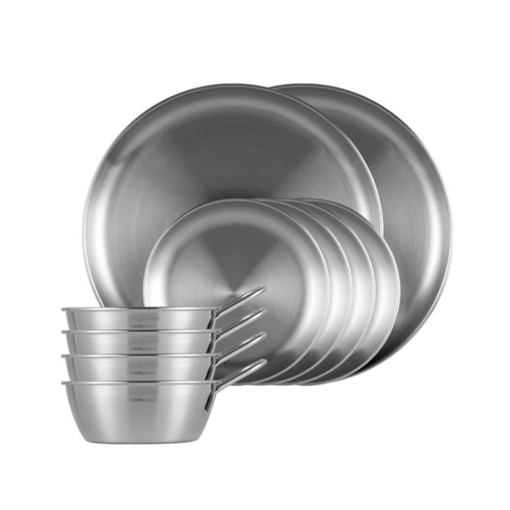 Premium 10-Piece Stainless Steel 304 Camping Dinnerware Set - Plates & Bowls for Outdoor Adventures, Hiking, Beach Picnics & Travel | Durable & Lightweight for Camping, Backpacking & RV Trips