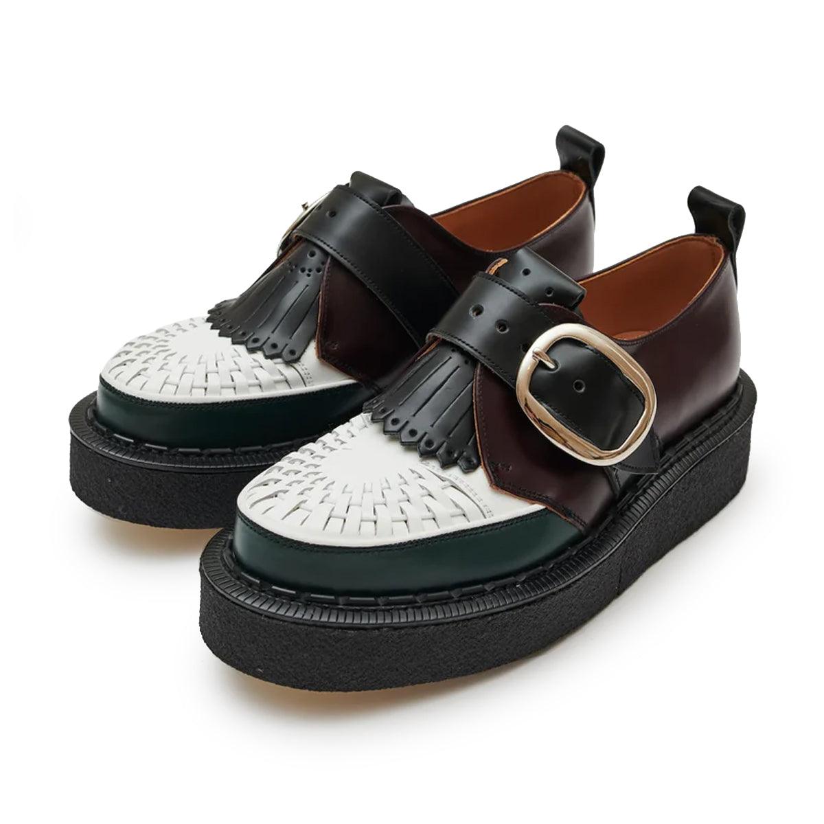 George Cox Women's Creeper Shoes 'Oxblood Green White' - Stylish Punk Rock Boots for Concerts, Nightlife & Alternative Fashion