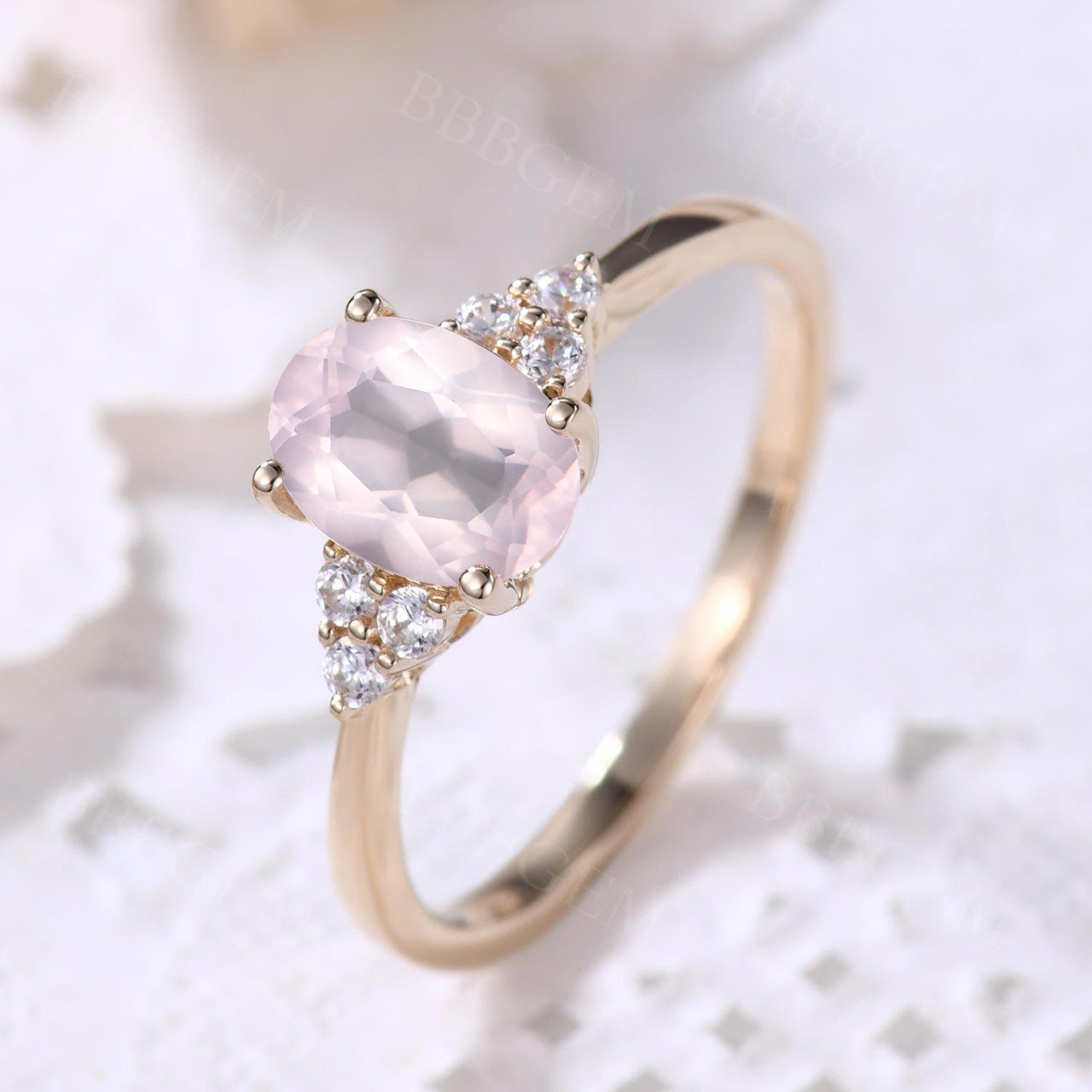 Elegant Rose Gold Rose Quartz Engagement Ring with Diamond Accents - Plain Gold Band for Women, Perfect for Proposals, Anniversaries & Romantic Occasions
