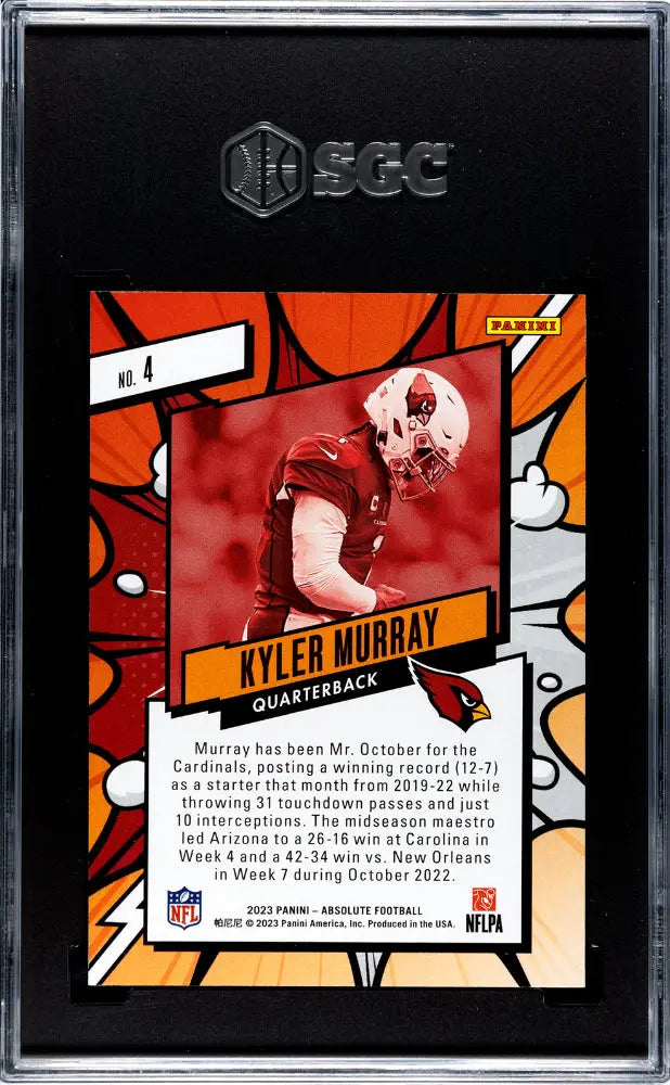 2023 Panini Absolute Football Kyler Murray Explosive SGC 10 Graded Card - Rare Collectible for NFL Fans, Fantasy Football & Sports Memorabilia Display