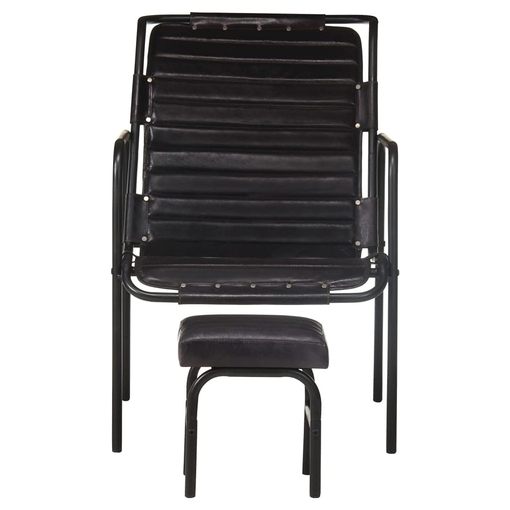 CHARMMA Vintage Leather Lounge Chair with Ottoman & Armrest - Anti-Slip Iron Legs, Backrest - Cozy Accent Chair for Living Room & Bedroom (Black) | Perfect for Reading Nooks, Home Offices & Relaxation Spaces