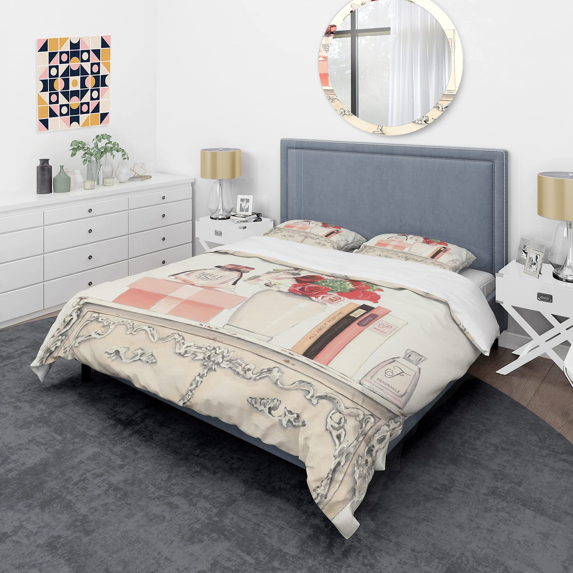 Luxury Pink Roses Duvet Cover Set King Size - 3 Piece Fashion Bedding with Floral Fragrance Design, All Season Traditional Comforter Cover for Master Bedroom & Guest Room Decor
