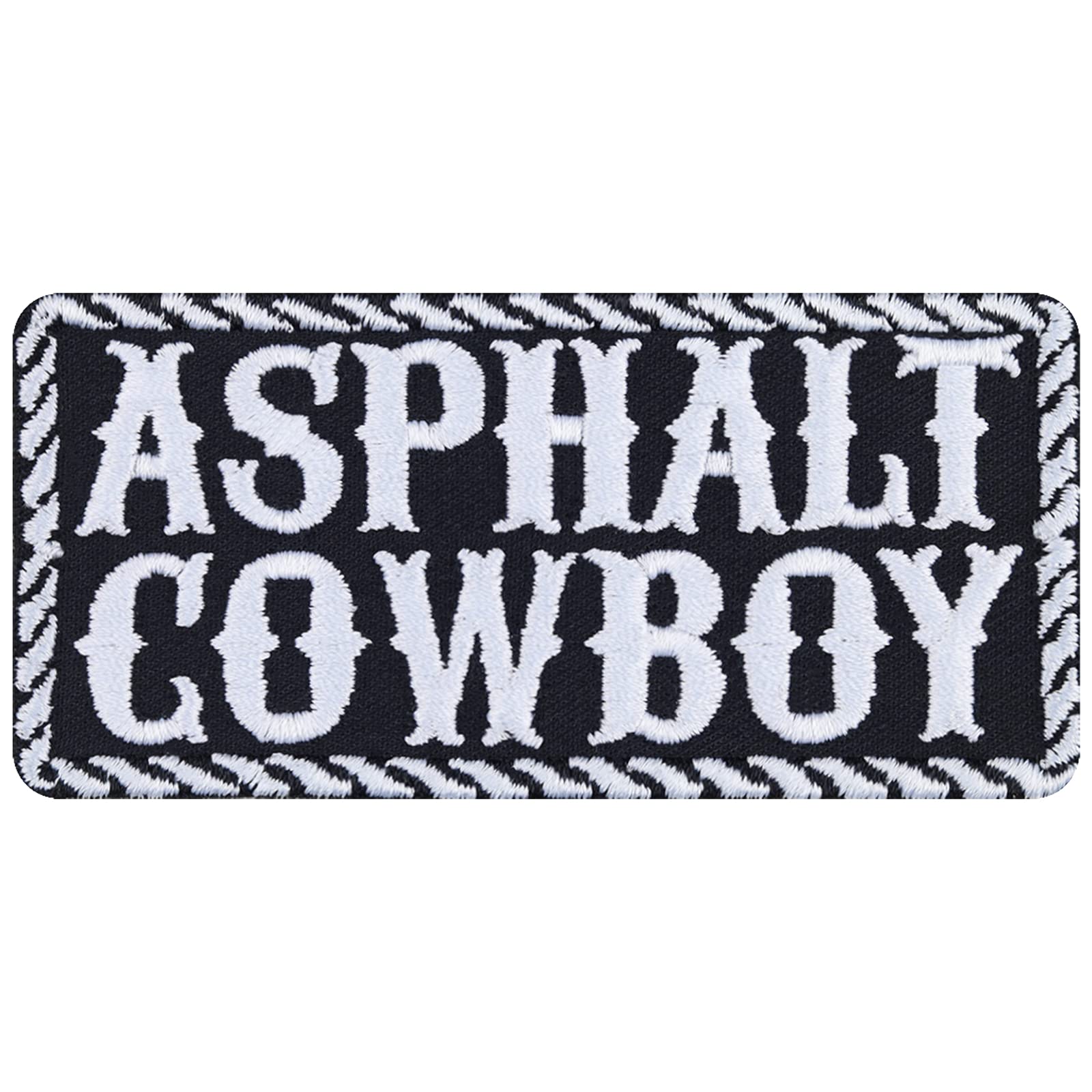 Asphalt Cowboy Iron On & Sew On Biker Patches for Jackets, Jeans, Backpacks - 3.54x1.77 Inch Motorcycle Club Patches for Bikers, Lady Riders & Music Fans - Perfect for Customizing Denim Vests, Leather Jackets & Riding Gear