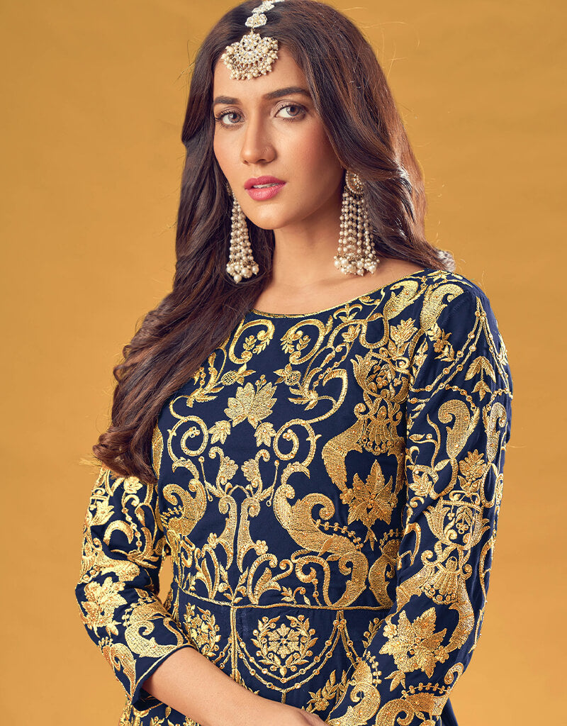 Elegant Blue Georgette Pant Suit for Women - Formal Office Wear & Business Attire | Perfect for Professional Meetings, Interviews, and Corporate Events