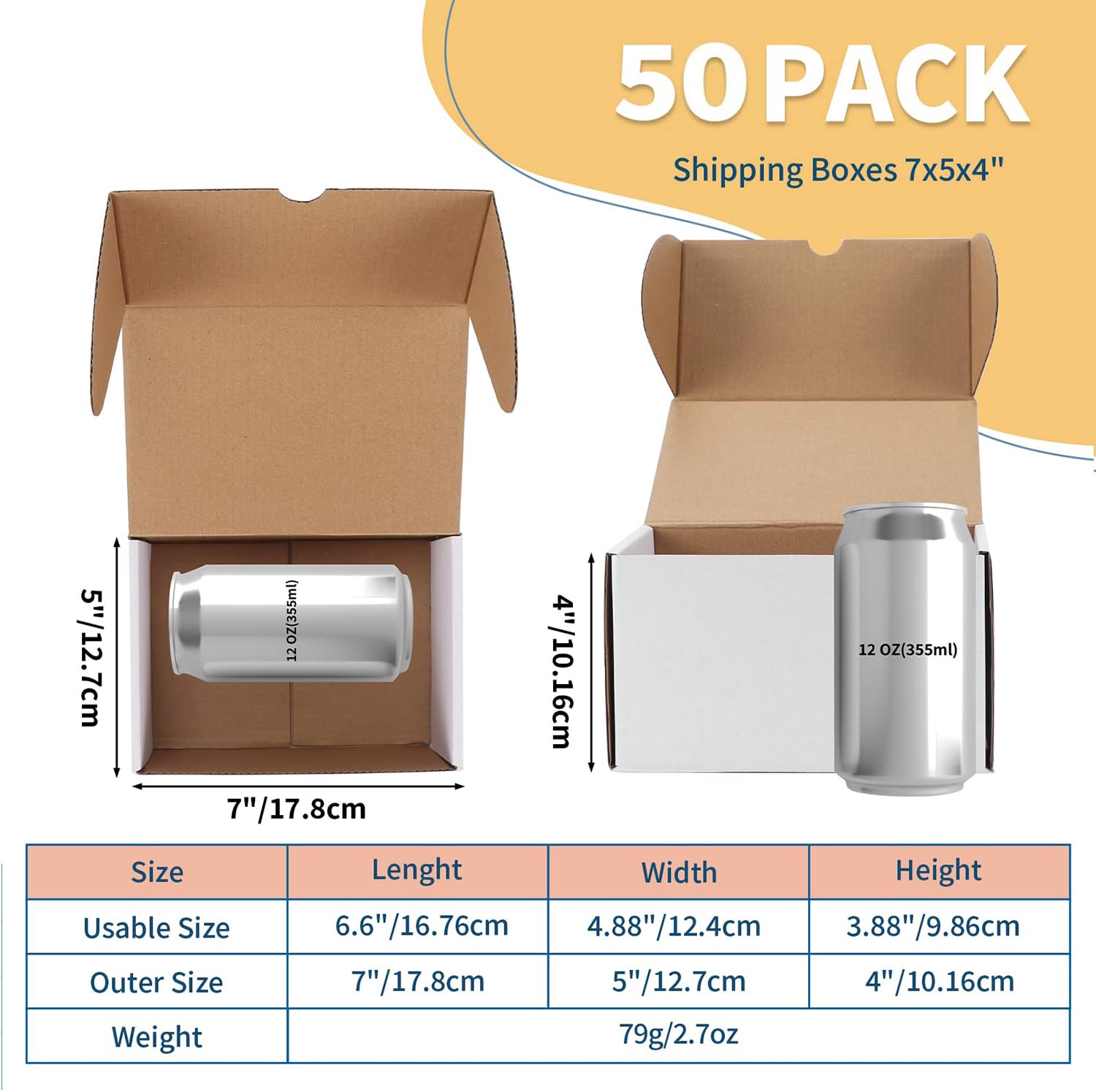 ZBEIVAN 7x5x4 White Corrugated Shipping Boxes (50-Pack) - Small Business Mailing & Gift Packaging