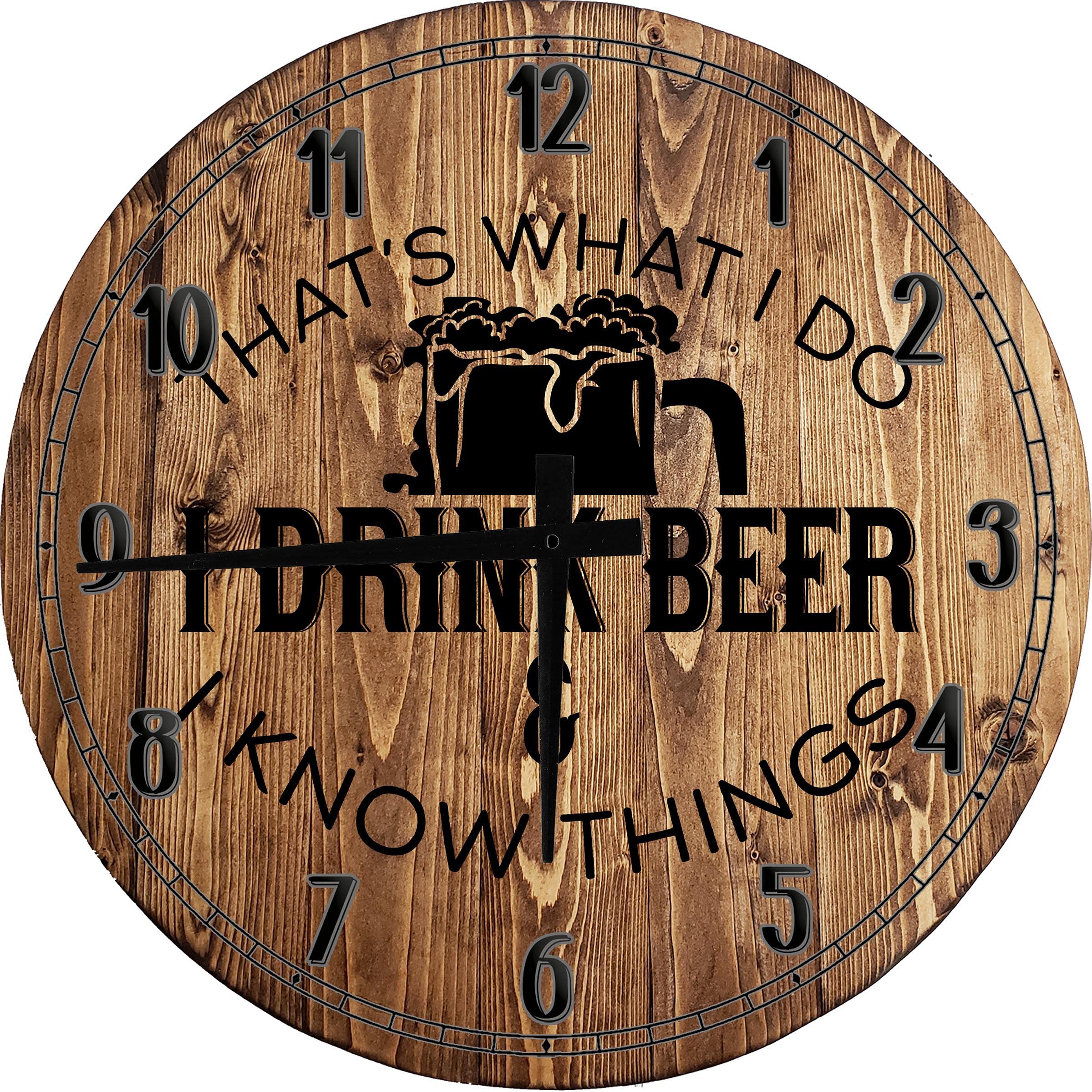Tyrion Lannister 'That's What I Do I Drink Beer & I Know Things' 18 Inch Large Round Wood Wall Clock - Gray Wall Art for Living Room, Game Room, or Bar Decor