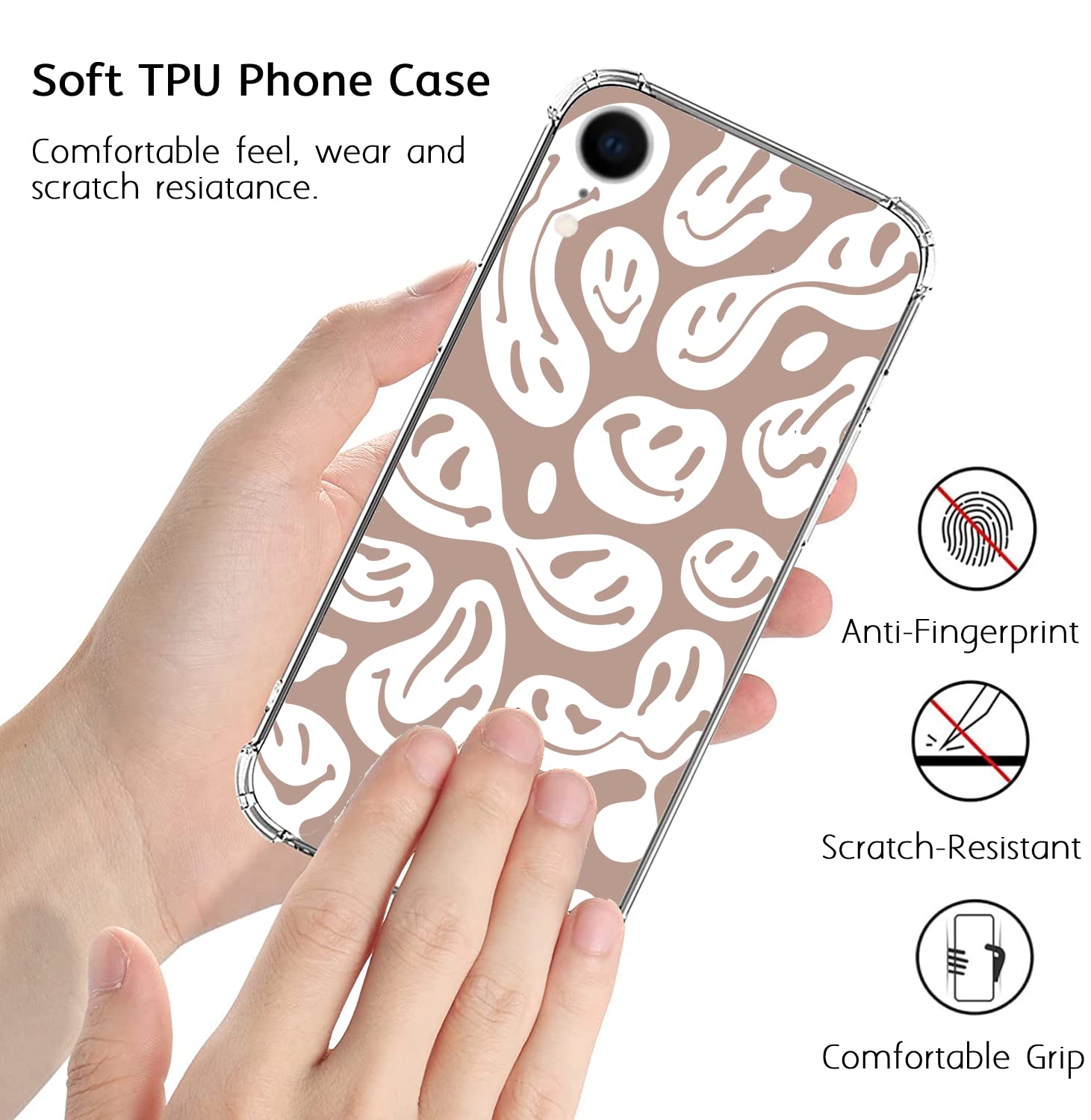 Trippy Smile Face iPhone XR Case - Cute Funny Melted Beige TPU Bumper Phone Cover for Women & Men | Trendy Protective Case for Daily Use, Parties & Gifts