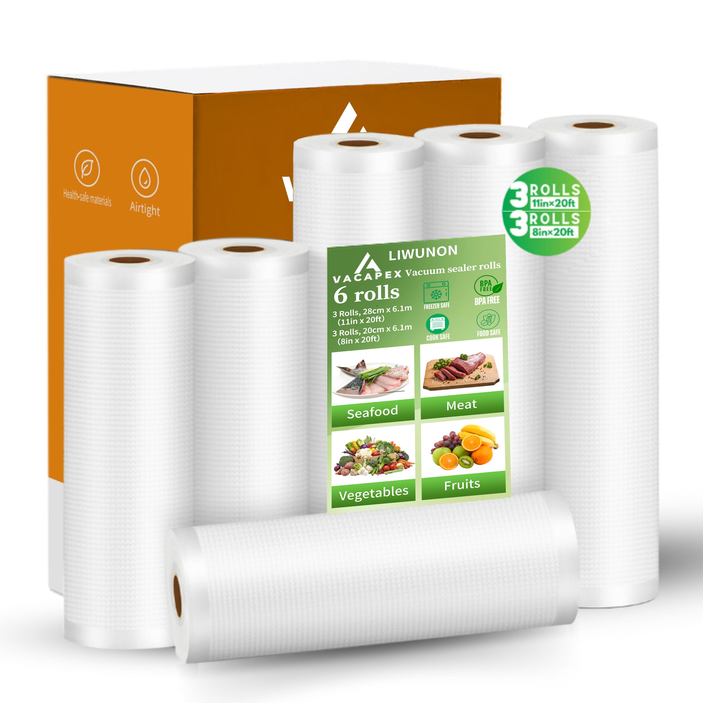 LIWUNON 6 Pack Commercial Grade Vacuum Sealer Bags Rolls - 11