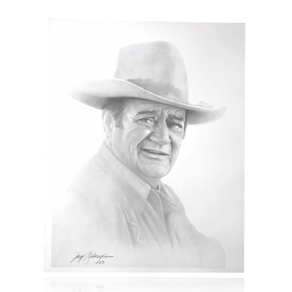 John Wayne 20x24 Lithograph by Artist Gary Saderup - Signed Collectible Poster of Marion Morrison - Perfect for Western Decor, Man Cave, or Movie Memorabilia Collection