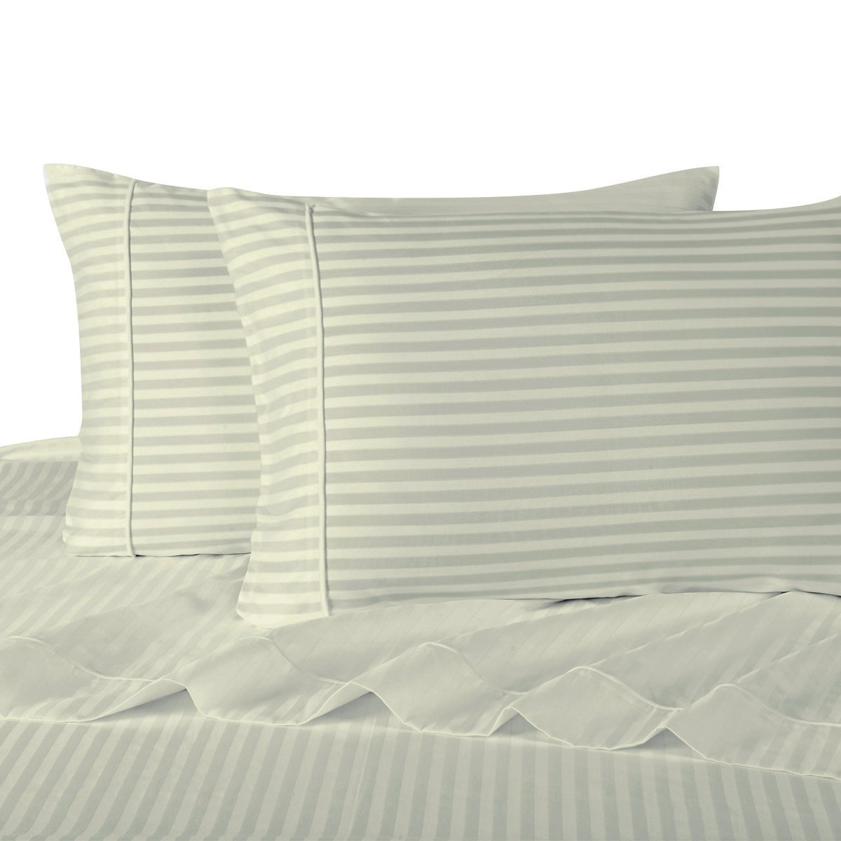 Premium King Size Pillowcase Set - 2 Pack, 100% Cotton Striped Ivory Pillow Covers - Soft & Breathable Bedding for Home, Hotel, or Airbnb Use