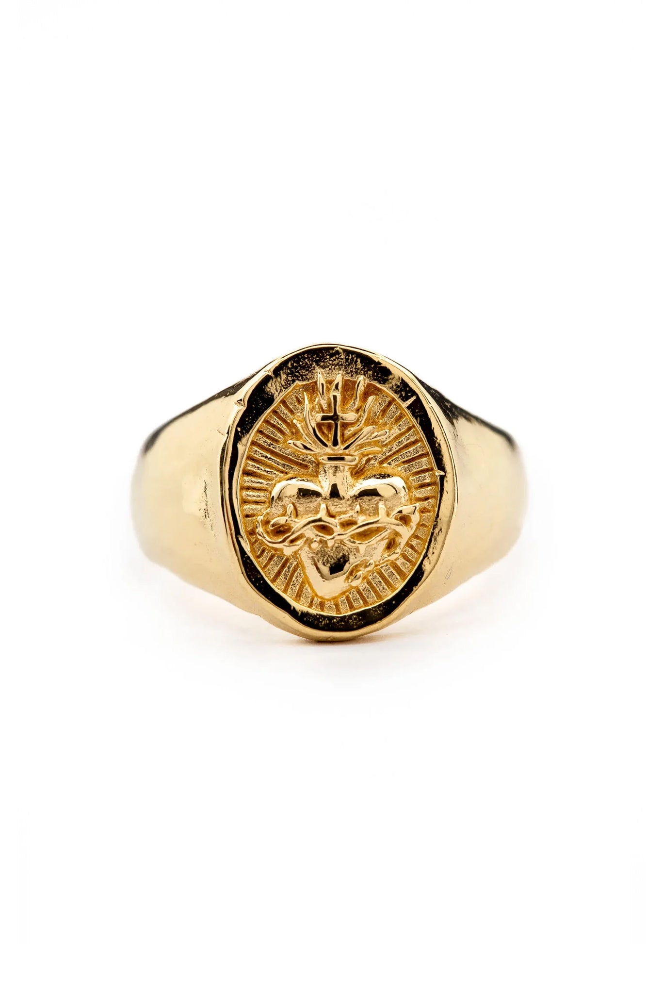 Sacred Heart Signet Ring in Gold - Elegant Religious Jewelry for Women, Perfect for Gifts, Weddings & Everyday Wear