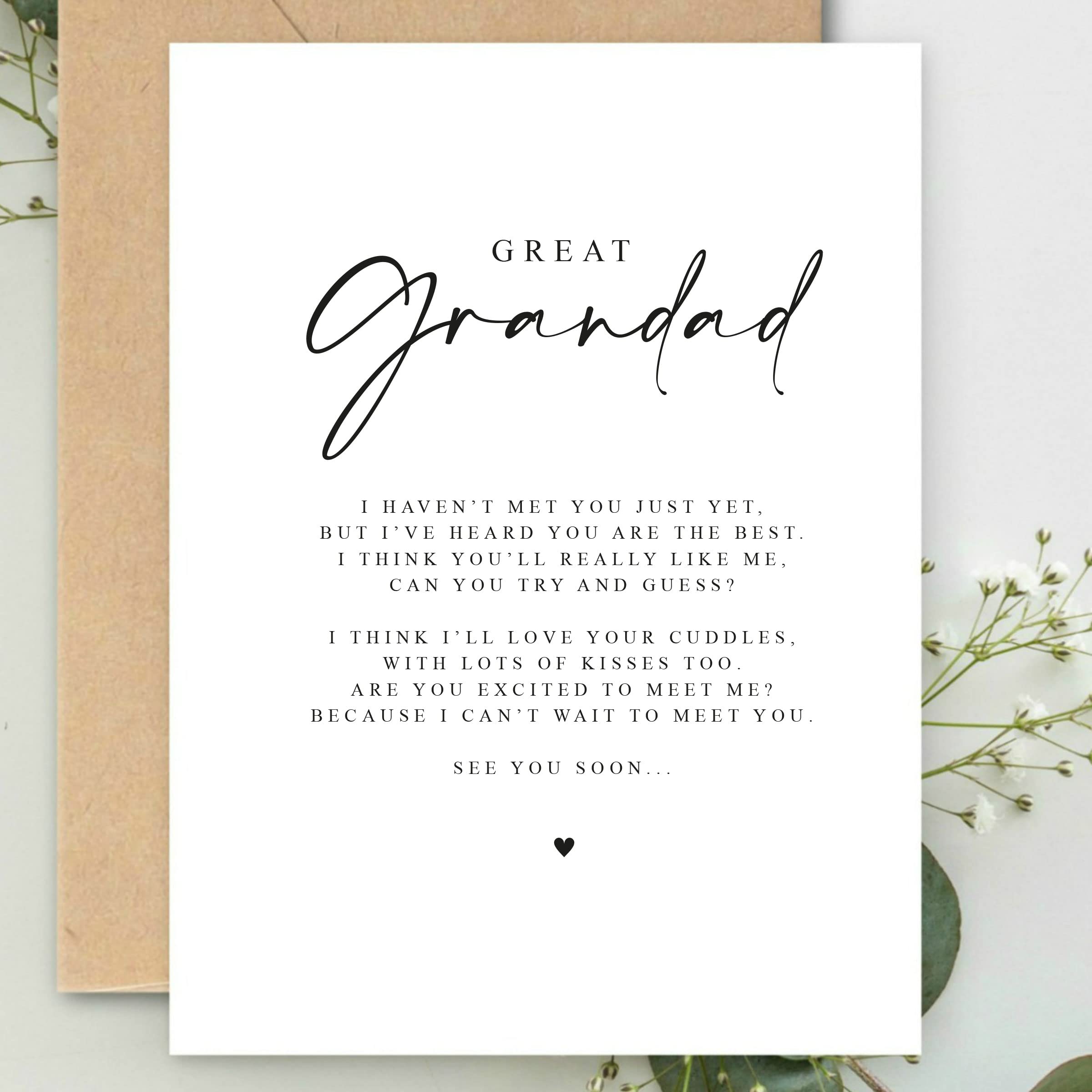 Great Grandad to Be Pregnancy Announcement Card - A5 Poem Card with Envelope - Grandparent Reveal Gift - Perfect for Gender Reveal & Baby Shower Celebrations