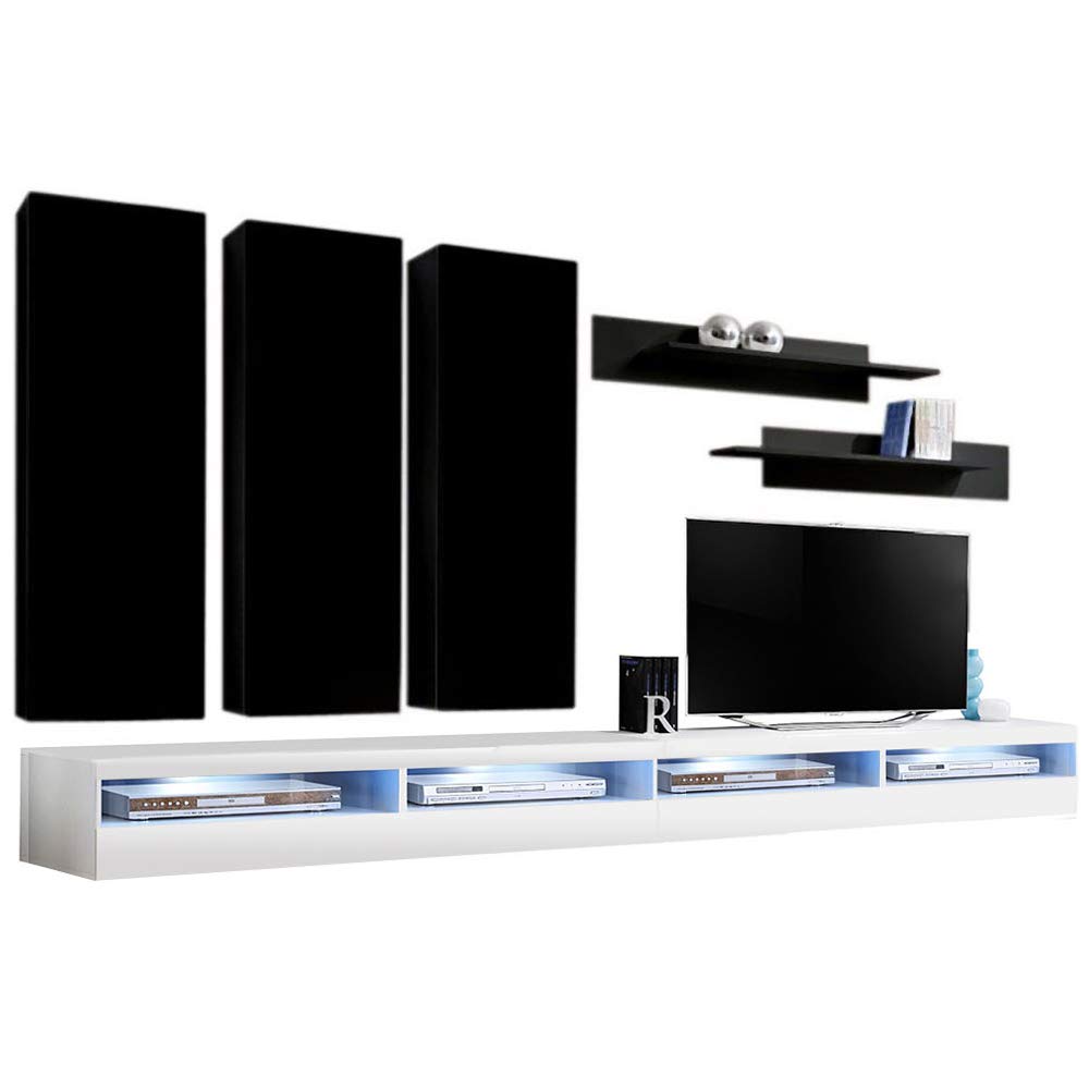 Modern Floating TV Stand with Storage & LED Lights - Wall-Mounted Entertainment Center for Bedroom & Living Room - E1 35TV Console with Shelves in Black/White - Perfect for Small Spaces & Home Theater Setup
